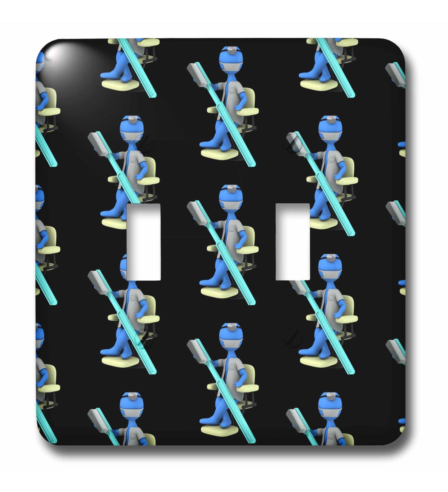 3dRose Cute dental design of a dentist with a large toothbrush. - Light Switch Covers (lsp_352862_2)
