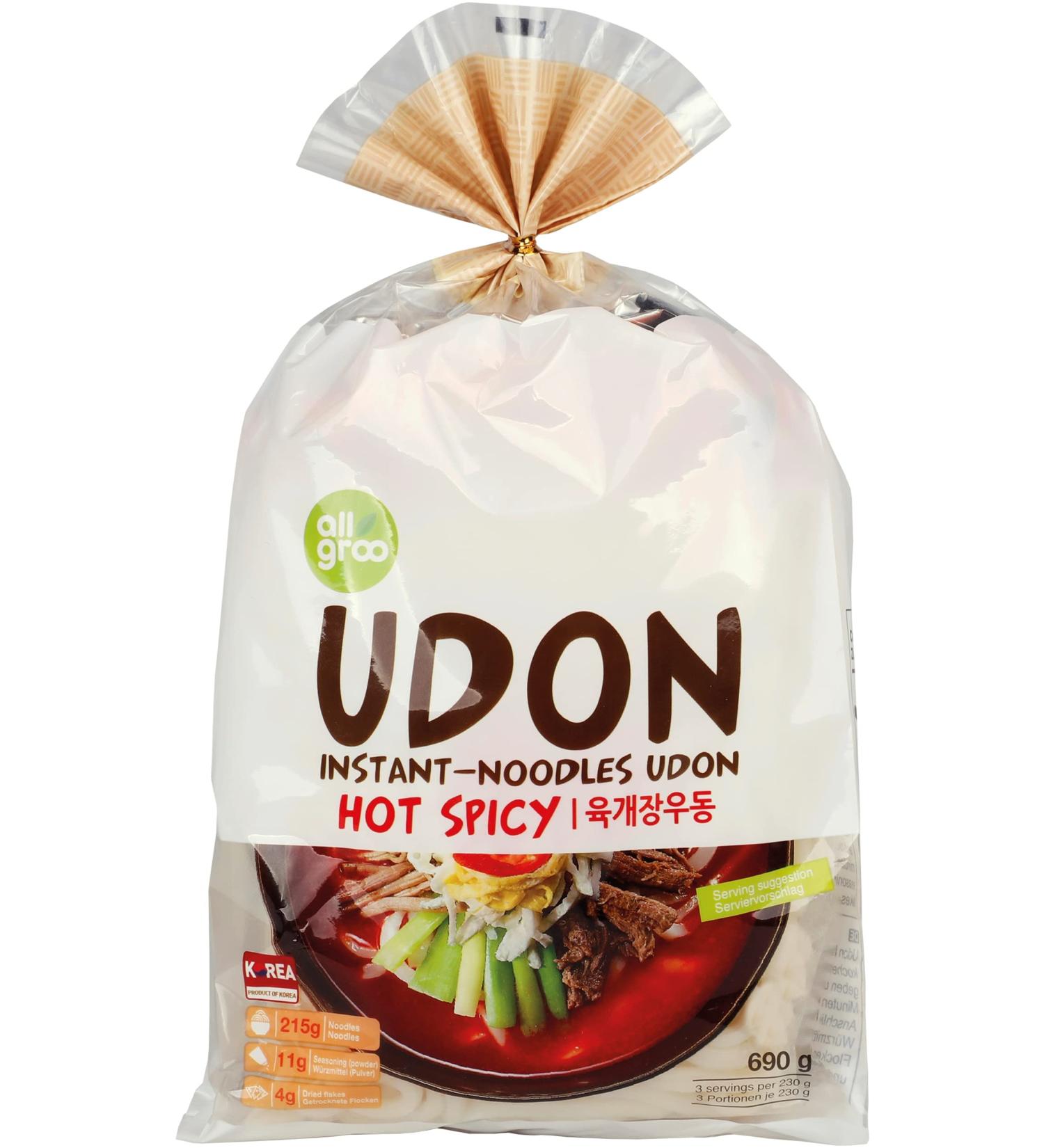 Allgro Udon Instant Noodles - Spicy | Quick Prep 3 Portions 690g | International Shipping Available - Buy Online on GoSupps.com