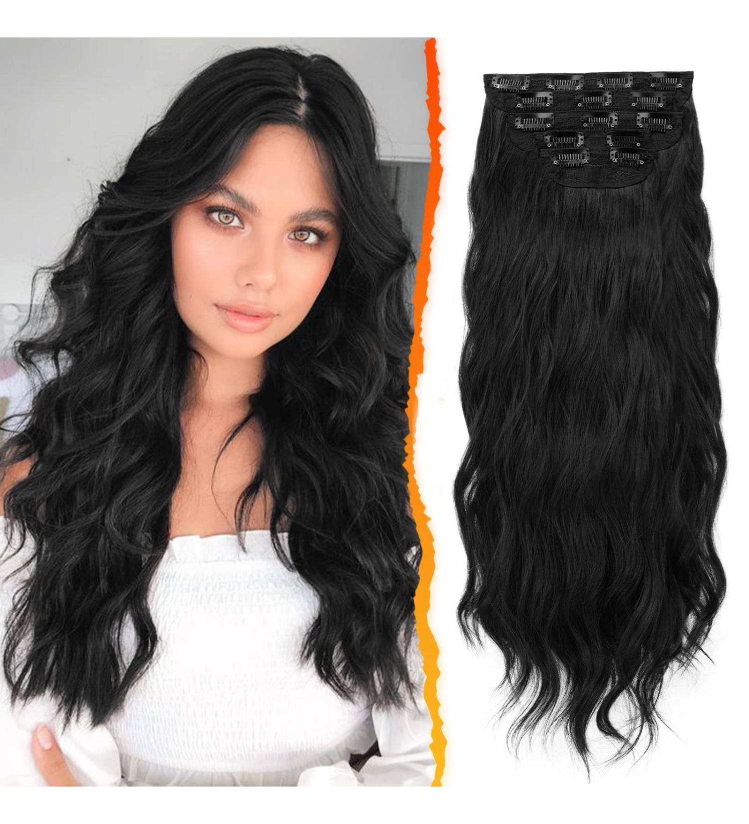 BARSDAR 45 cm Long Wavy Clip-in Hair Extensions - Thick Soft & Natural Black - 5 PCs for Women & Girls - Buy Online on GoSupps.com