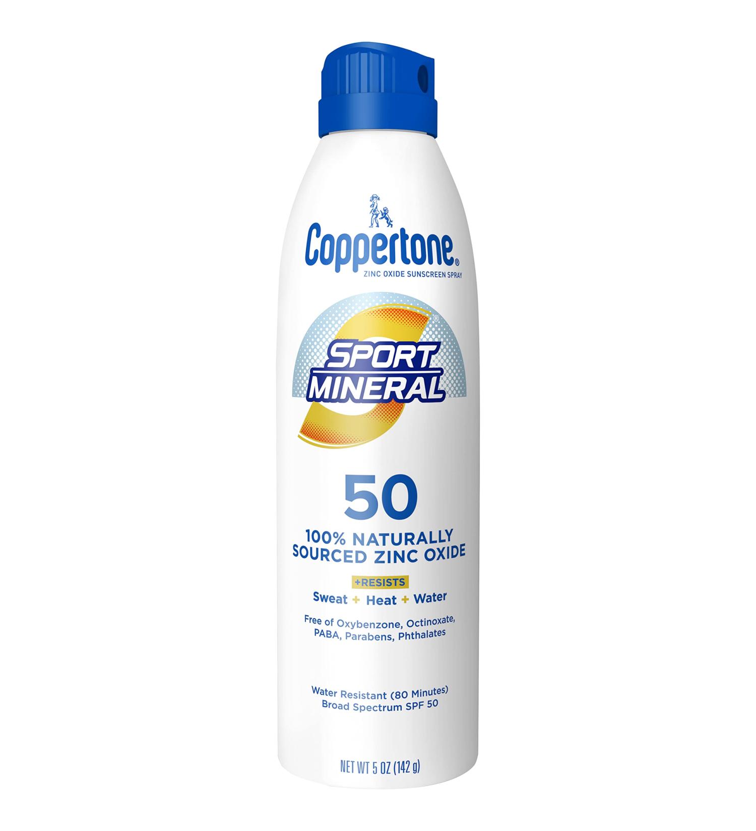 Coppertone SPORT SPF 50 Zinc Oxide Mineral Sunscreen - Water Resistant 5 Oz Spray - Buy Online on GoSupps.com