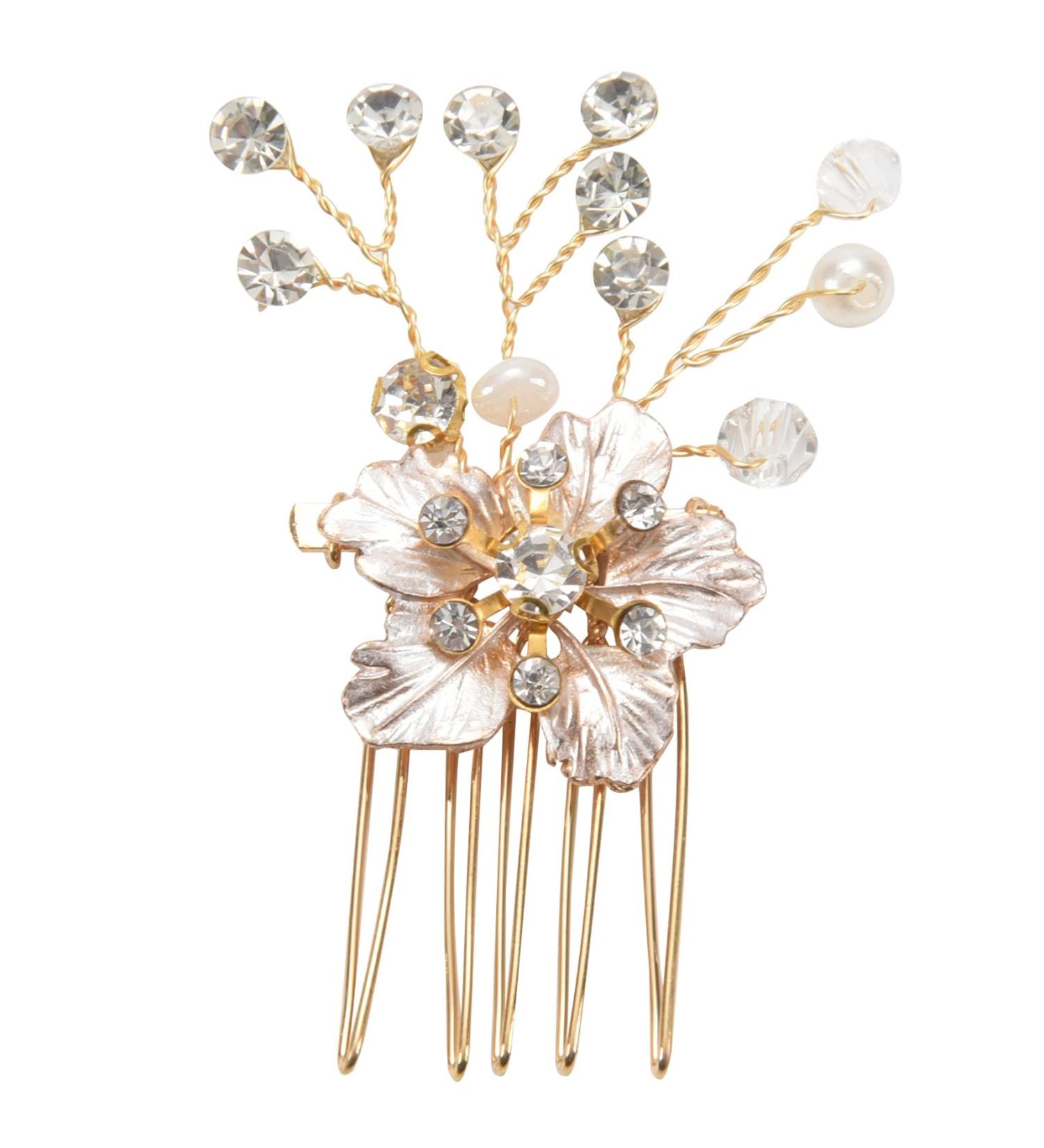 iFutniew Hair Jewelry Gold Women Crystal Comb Bride Hair Accessories Handmade Wedding Flower Hair Comb Headdress - Buy Online on GoSupps.com