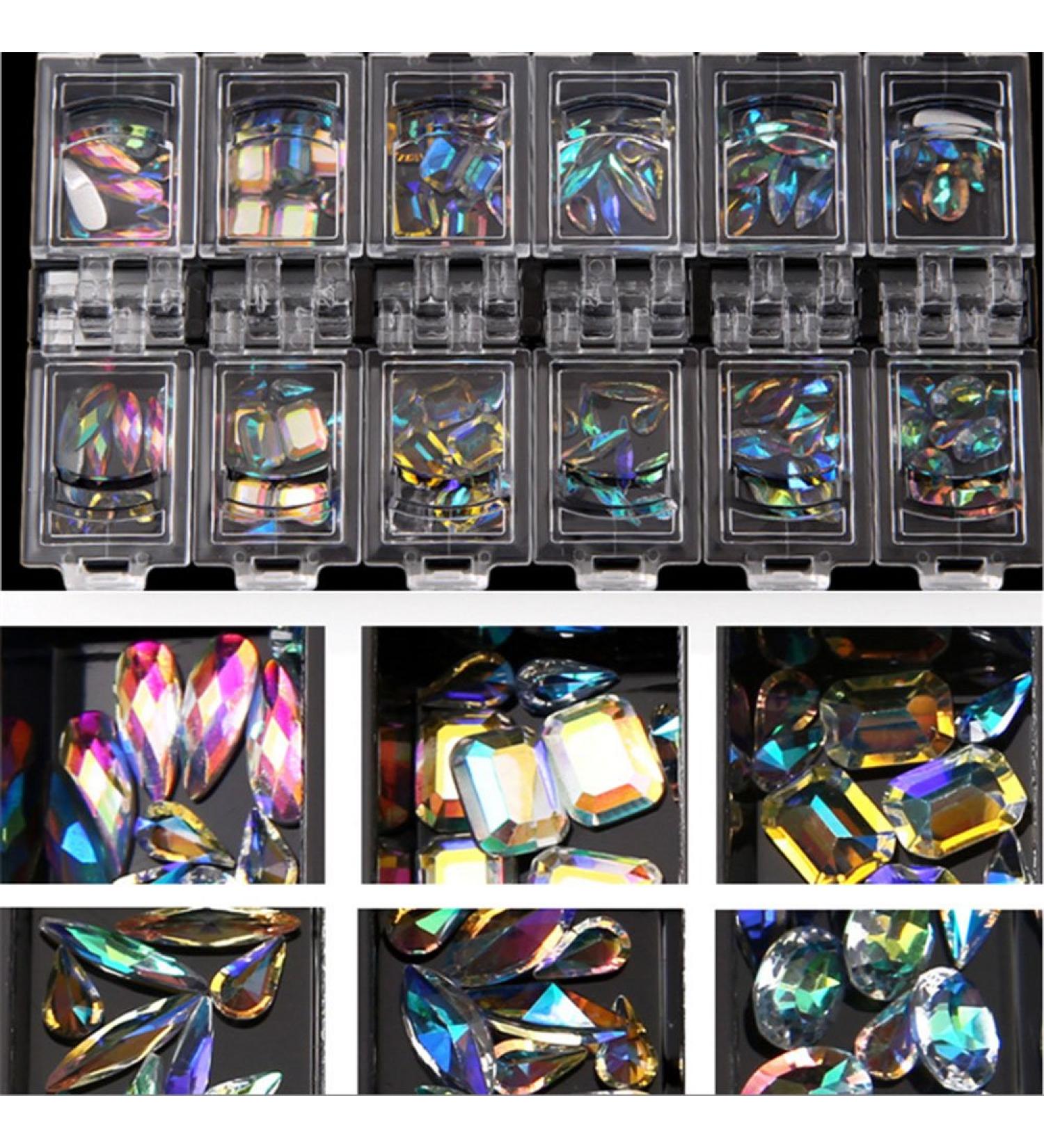 12 Grid Colorful Nail Rhinestones AB Diamond Marquise Glass Stones - Nail Art Decorations - Buy Online on GoSupps.com