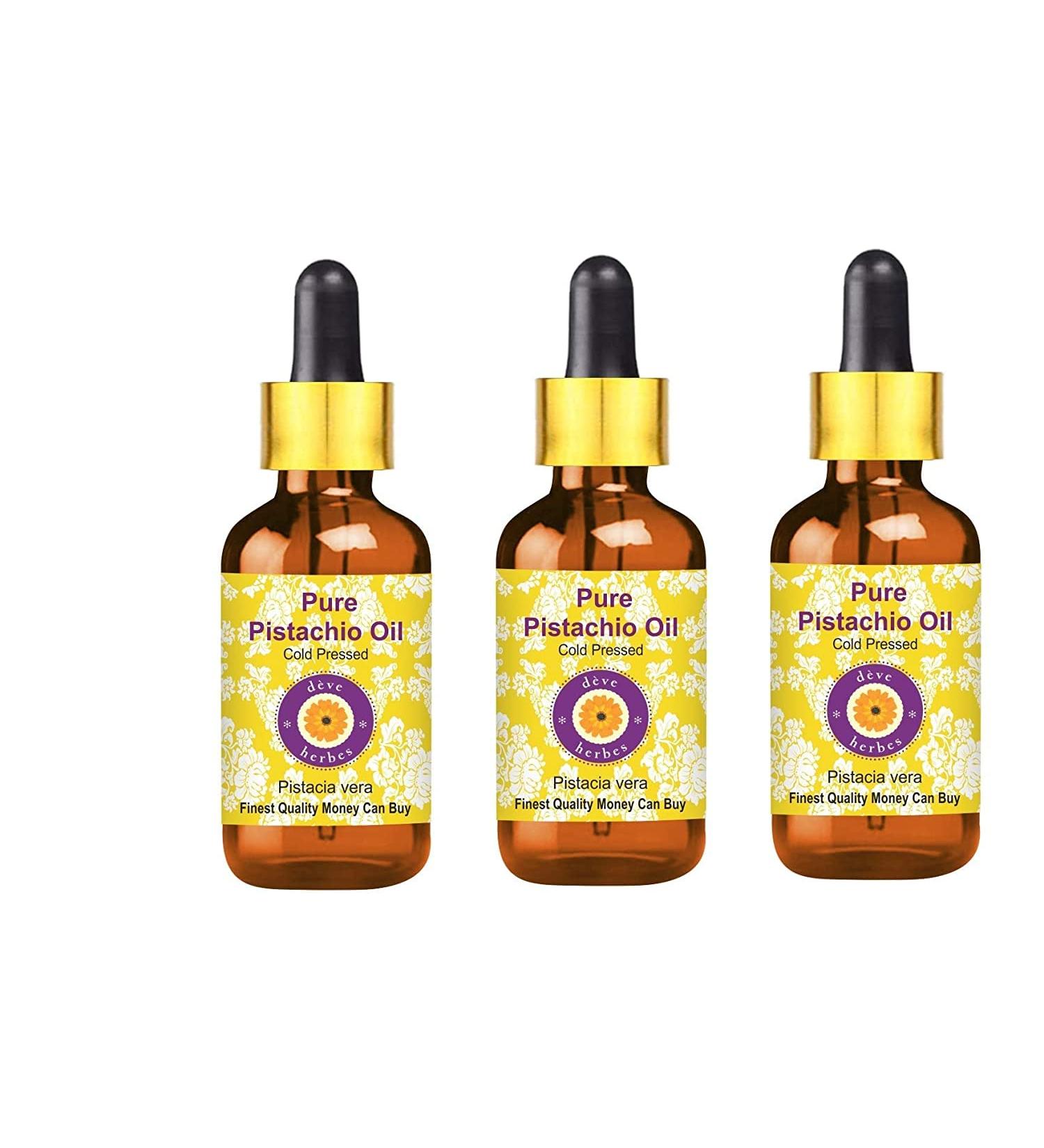 Deve Herbes Pure Pistachio Oil (Pistacia Vera) with Glass Dropper Cold Pressed (Pack of three) 100ml X 3 (10 oz) - Buy Online on GoSupps.com