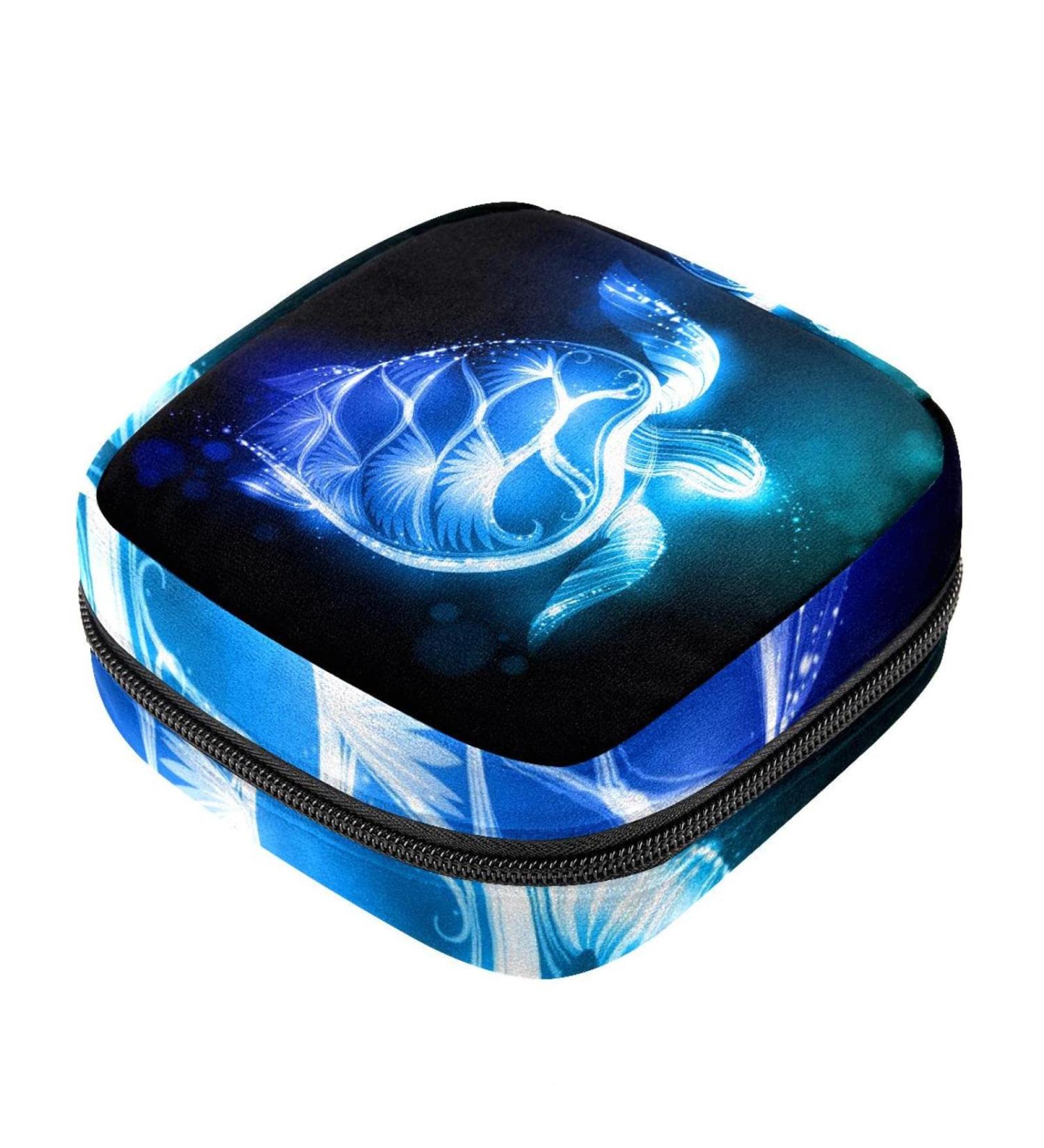 Menstruation Pad Bag with Zipper | Women's Napkin & Tampon Collection Bag | Neon Turtle Art Design - Buy Online on GoSupps.com
