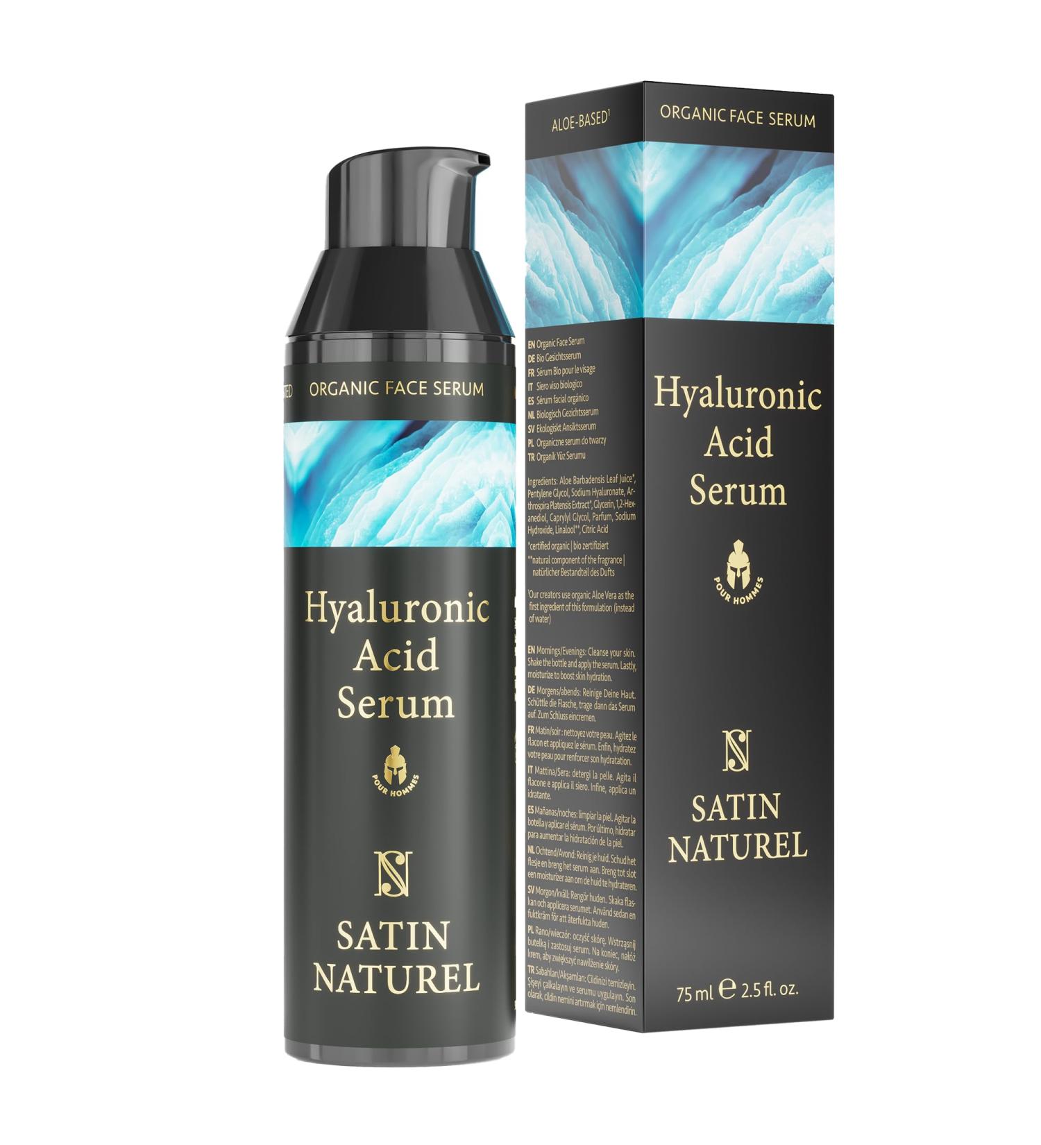 Hyaluronic Acid Serum for Men 75ml Day and Night Serum for Face with Aloe Vera and Spirulina - Hyaluronic Acid Serum for Face - Anti Aging Face Cream Men Skin Care for Men by Satin Naturel - Buy Online on GoSupps.com