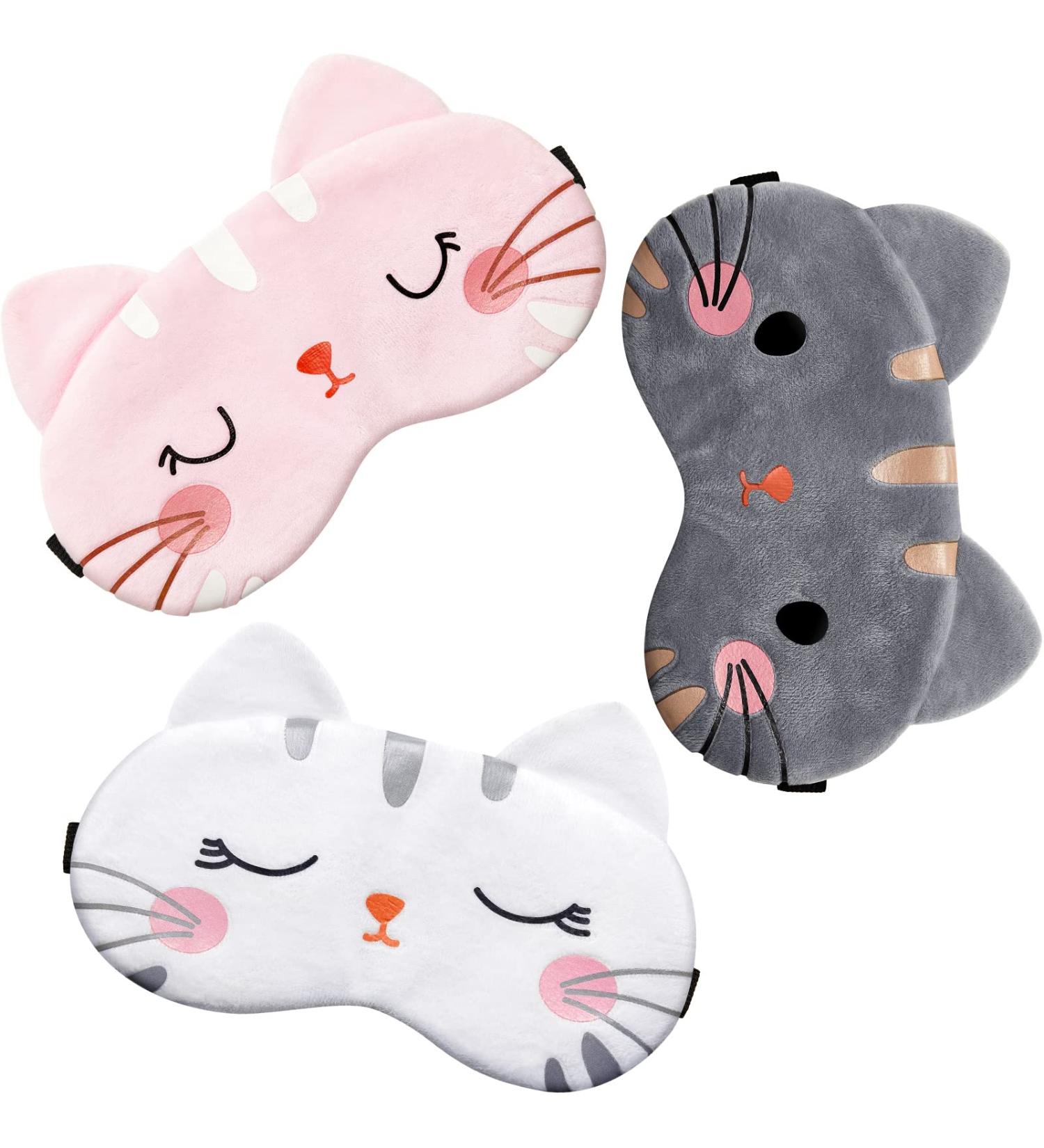 Cute Cartoon Cat Eye Mask for Sleeping - Set of 3 | Soft Lightweight Blindfold for Women, Men, Kids - Funny Animal Design for Night Sleep - Buy Online on GoSupps.com