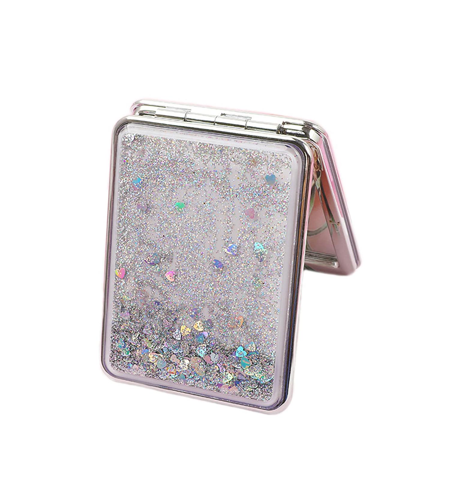 HSYHERE Creative Quicksand Double-Sided Makeup Mirror - Silver Square Design - Buy Online on GoSupps.com