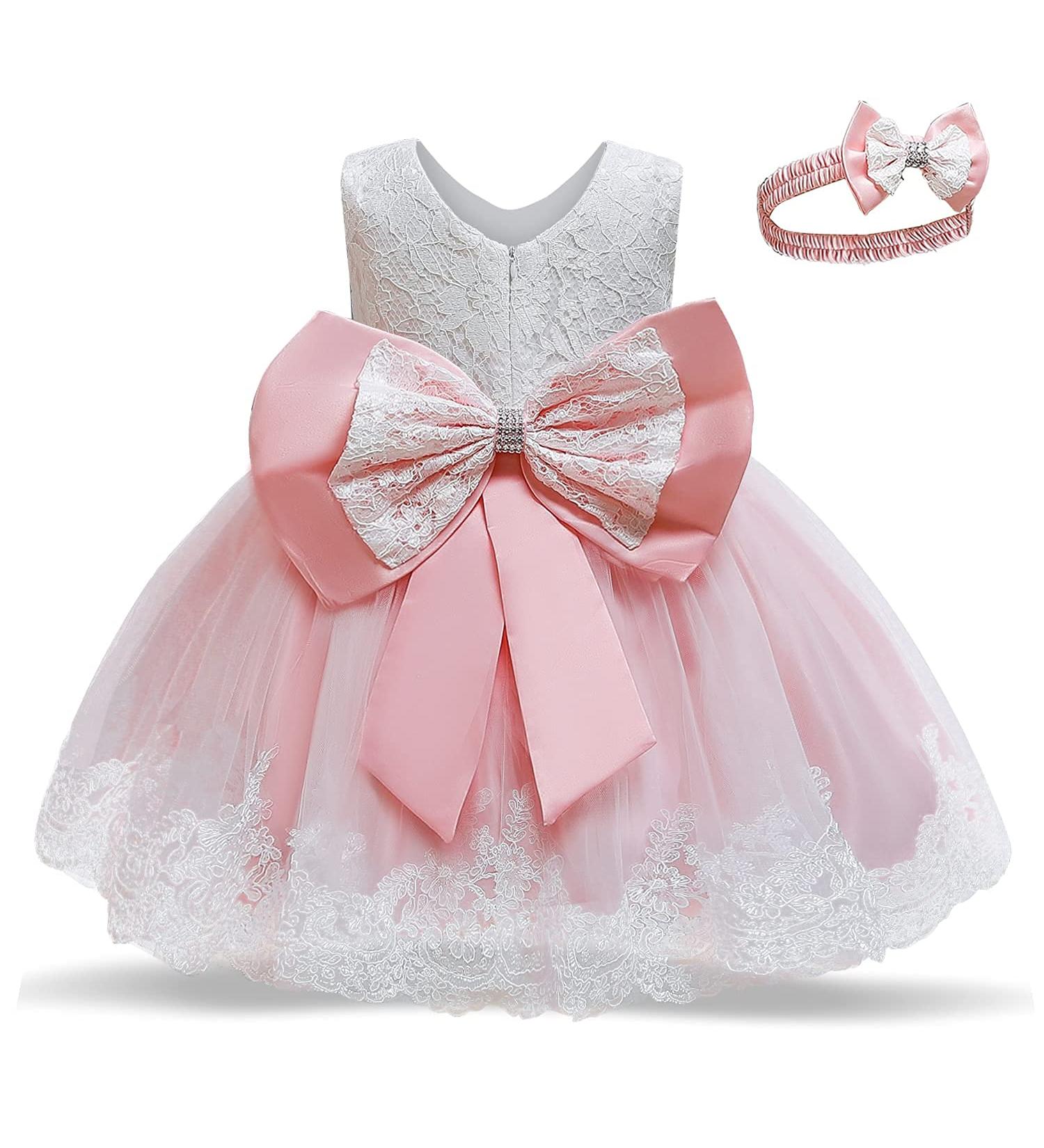 TTYAOVO Baby Princess Dress 2-3 Years | Baptism Christening Tutu Gown | Wedding Pageant | Pink & White - Buy Online on GoSupps.com