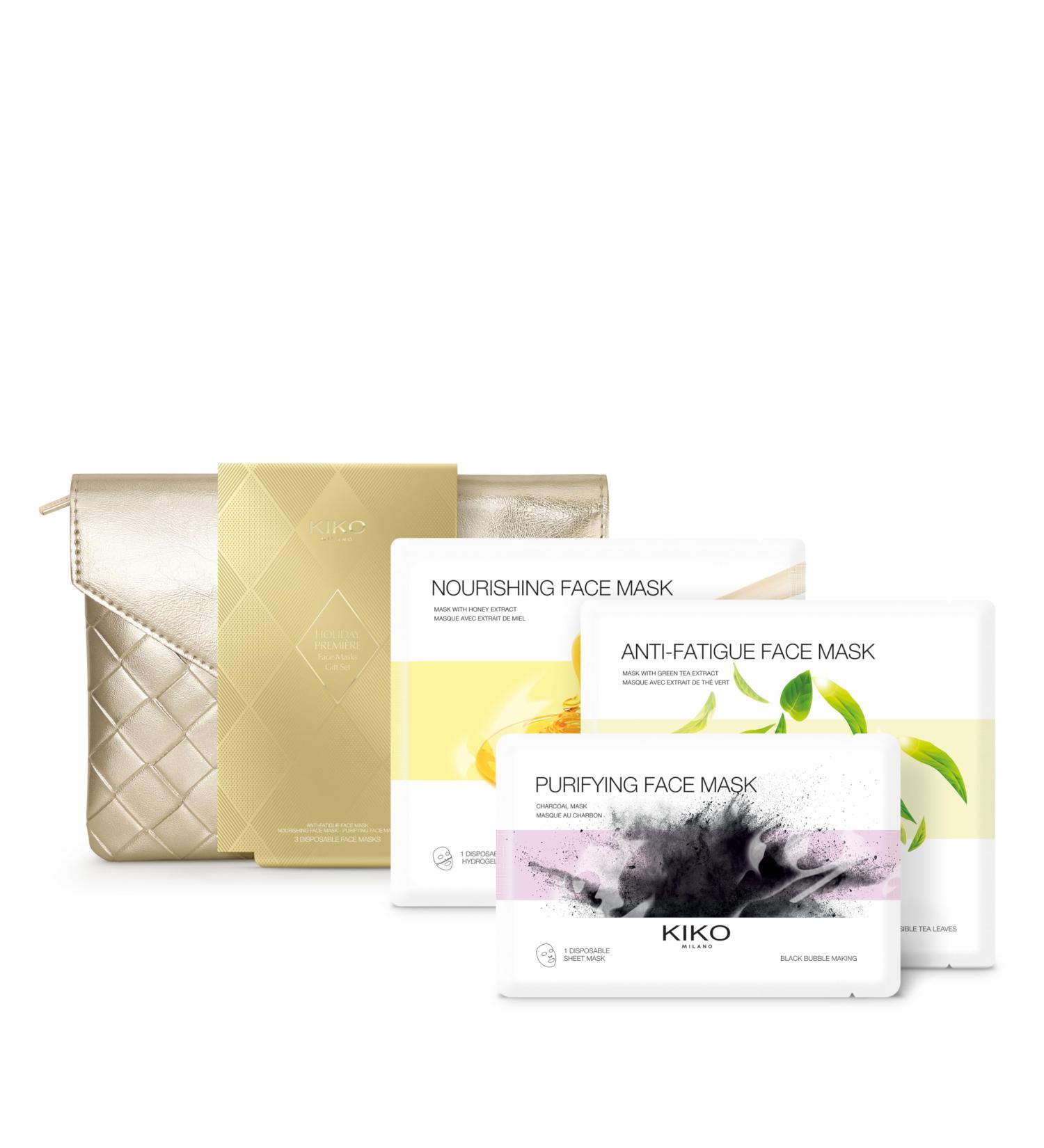 KIKO Milano Holiday Premi re Face Masks Gift Set | Skincare Gift Set: 1 Anti-Fatigue Mask 1 Nourishing Mask And 1 Purifying Mask - Buy Online on GoSupps.com