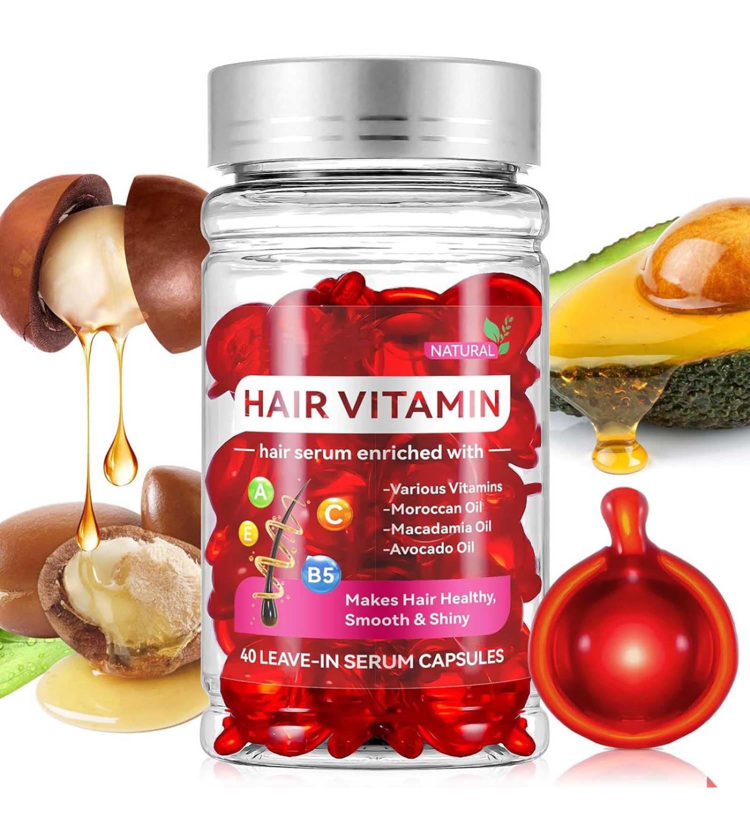 Buy Hair Serum Capsules with Argan Macadamia & Avocado Oils | No Rinse Hair Vitamin for Men & Women - 40 Count - Buy Online on GoSupps.com