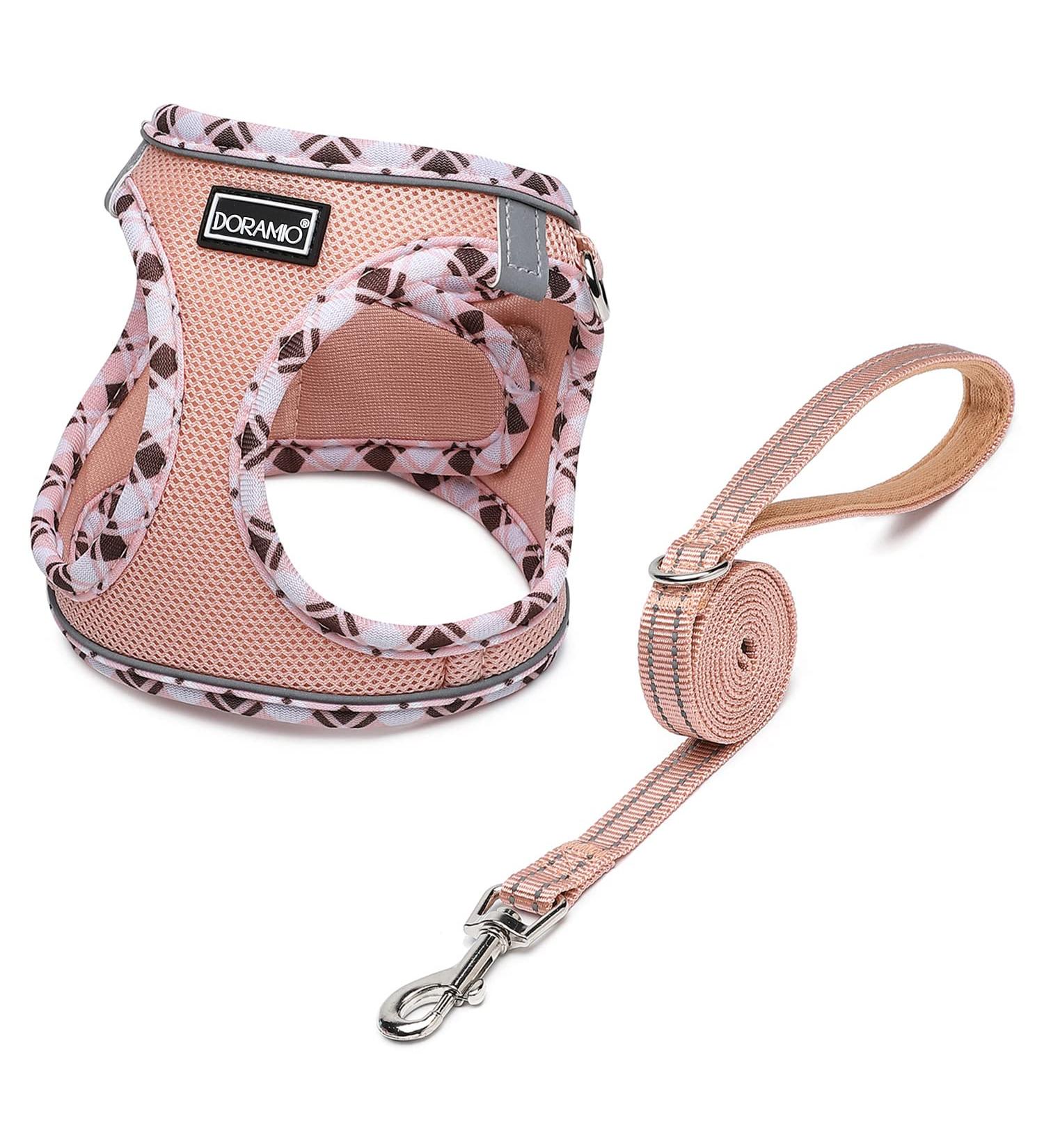Doramio Step-In Dog Harness for Small Dogs & Cats - Reflective Breathable Safety with Leash - Anti-Training Harness in Champagne (M) - Buy Online on GoSupps.com