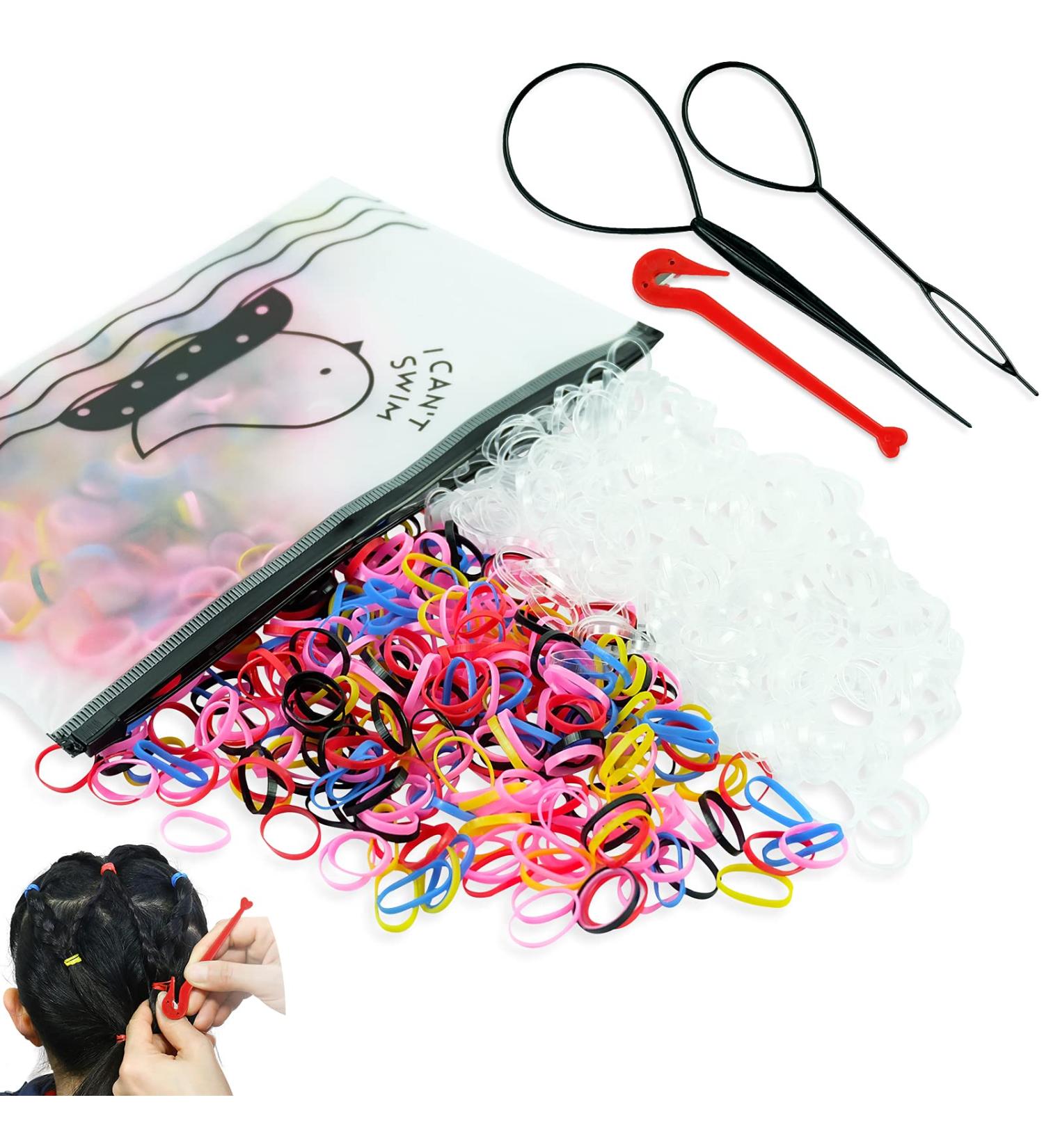 Hanyousheng 1000 Pcs Elastic Hair Bands Set with Topsy Tail Hair Tool - 1004 Piece Hair Elastic Bands for Braids, Ponytails, and Removal Tool - Buy Online on GoSupps.com