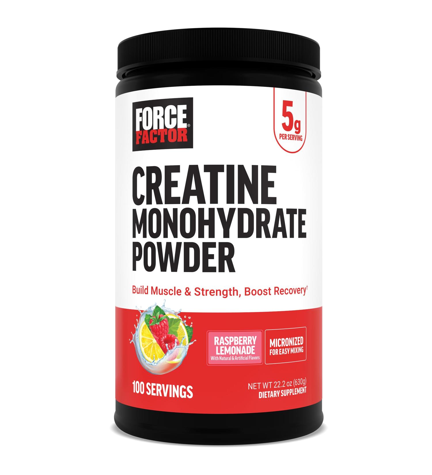 Force Factor Creatine Monohydrate Powder 5g Micronized Dose to Support Muscle Growth Strength Recovery Cognitive Health & Working Memory Raspberry Lemonade 100 Servings - Buy Online on GoSupps.com