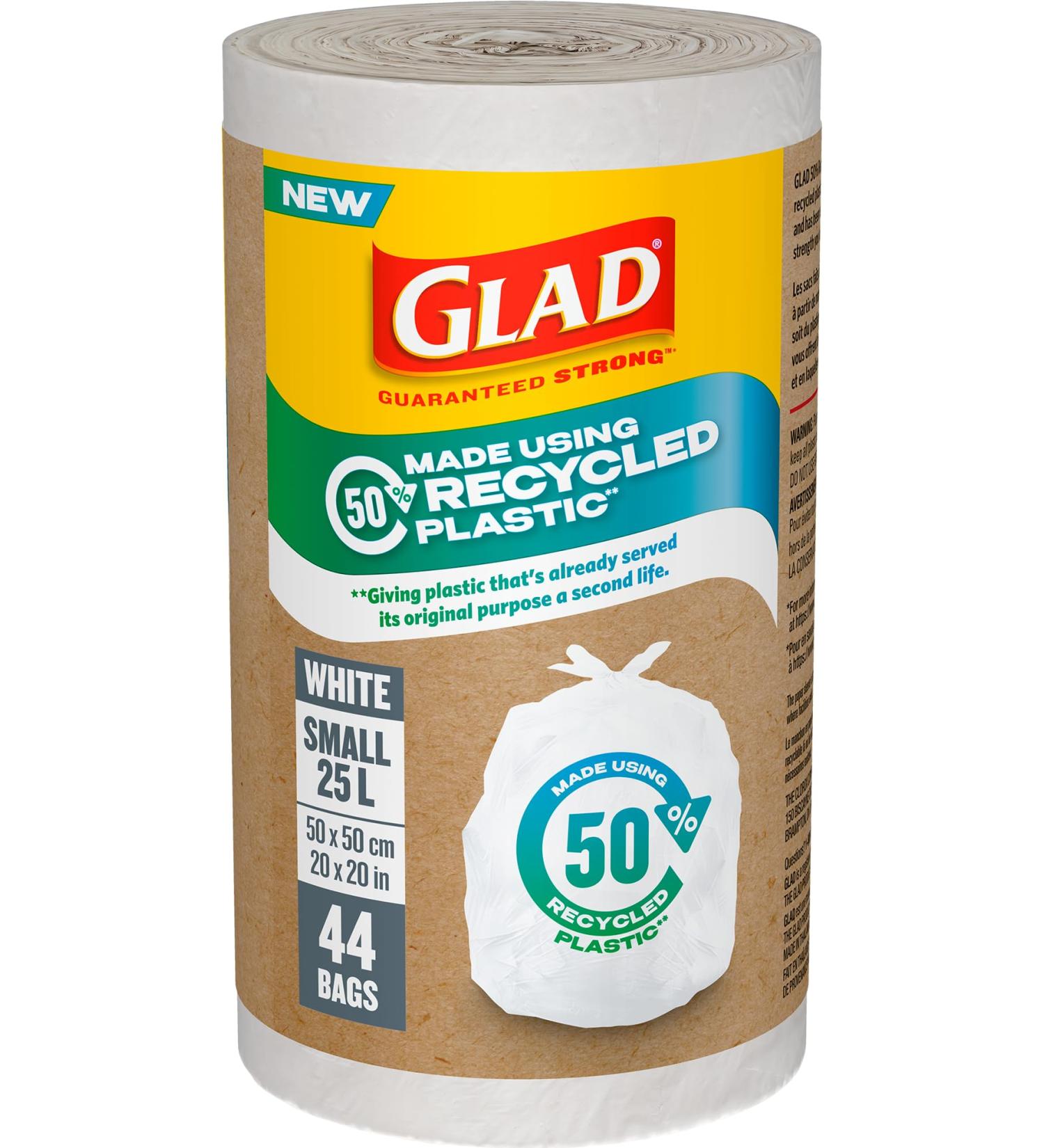 Glad White Garbage Bags - Small 25 Litres - Made using 50% Recycled Plastic 44 Trash Bags - Buy Online on GoSupps.com