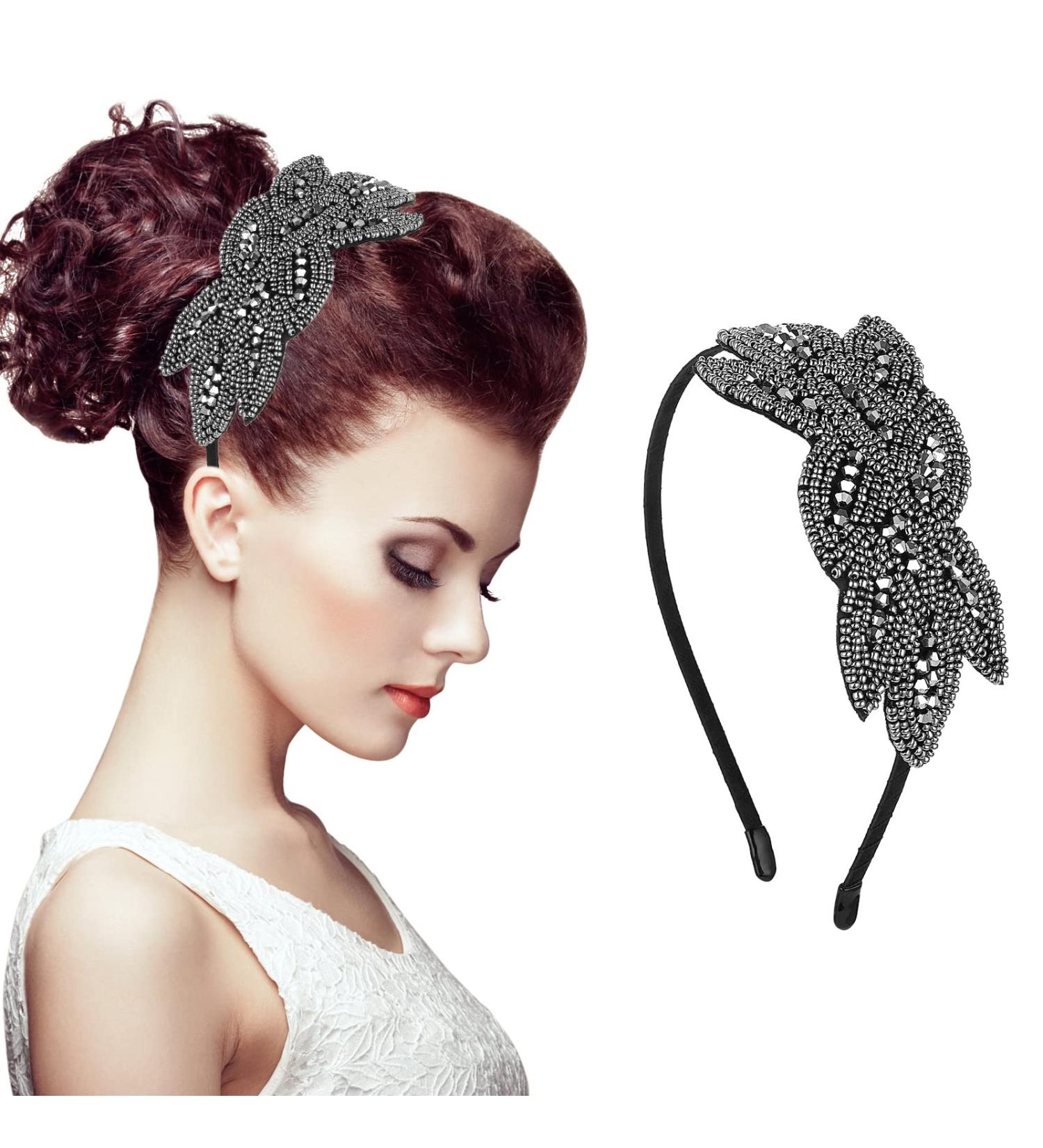 WLLHYF 1920s Black Crystal Rhinestone Headband for Women - Vintage Flapper Hair Accessory for Girls Costume Party - Grey - Buy Online on GoSupps.com