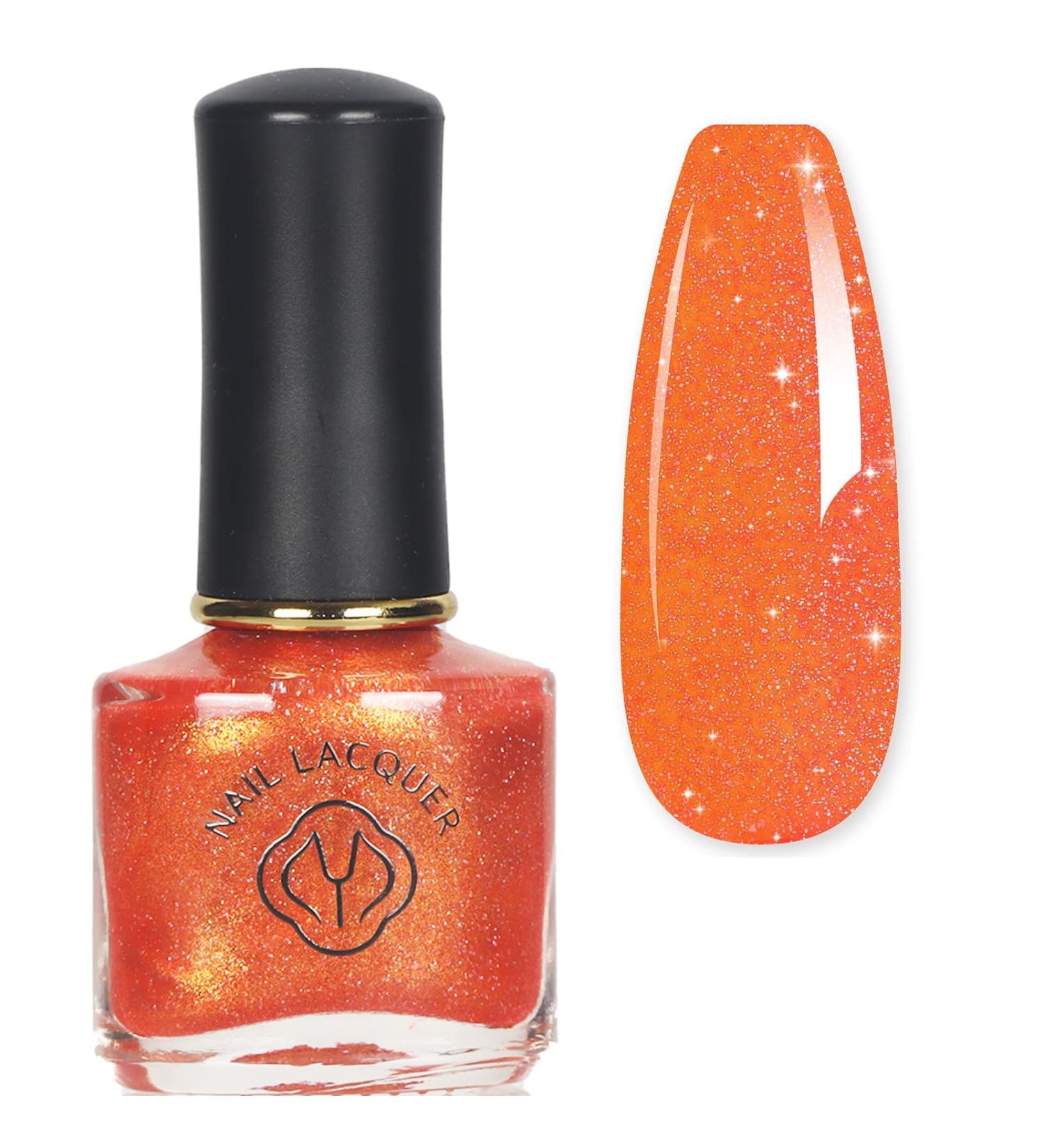 Glitter Nail Polish - Orange Pearl Nail Polish - Shimmer Holographic Mermaid Nail Polish - Pearlescent Shell Glitter Orange Nail Varnish - Quick Dry Glimmer Nail Art Varnish All Seasons Nail Polish - Buy Online on GoSupps.com