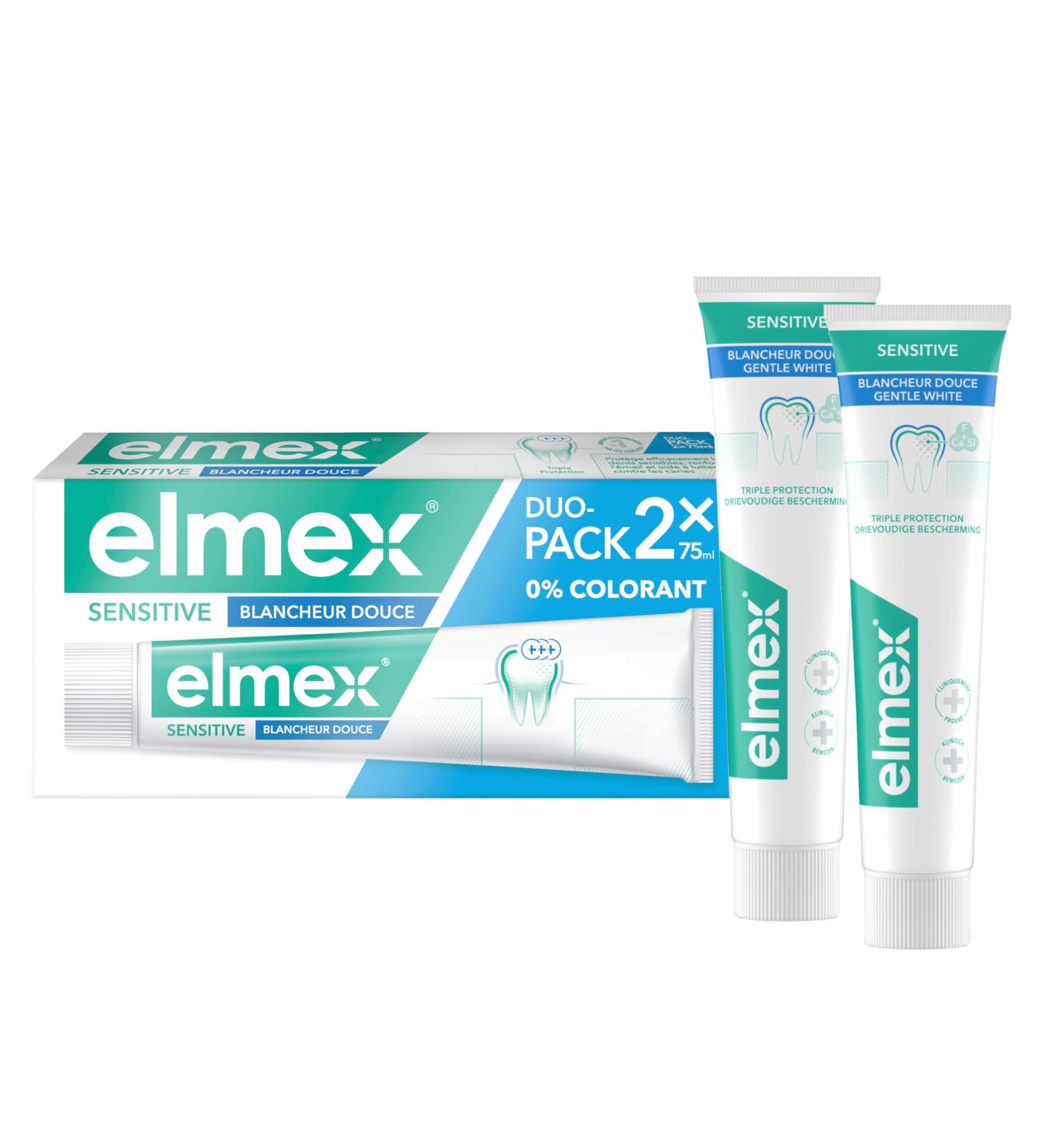  ELMEX ELMEX - Elmex Sensitive Toothpaste Gentle Whiteness 0% Colourants - Sensitive Teeth Painful Gums Enamel Protection - 2 x 75 ml - Buy Online on GoSupps.com