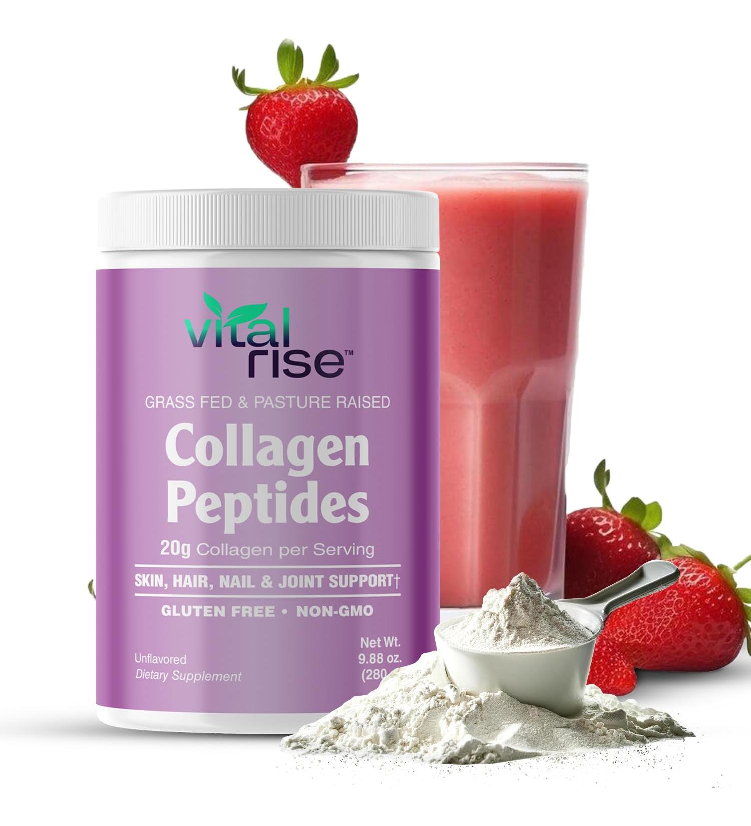 Vital Rise: Naturally-Sourced Hydrolyzed Collagen Powder - Hair Skin Nail and Joint Support - Type I & III Grass-Fed Collagen Supplement for Women | Non-GMO Dairy-Free | 9.88 Oz (280g) Unflavored - Buy Online on GoSupps.com