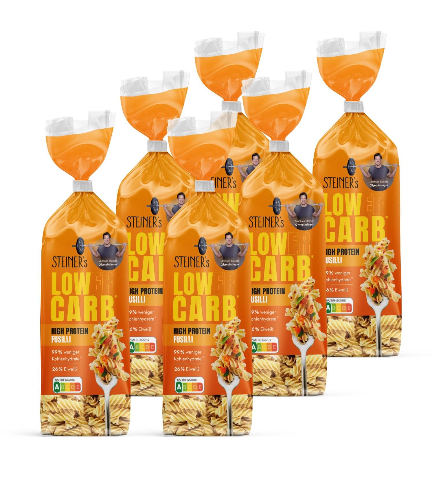 Steiner's Low Carb Fusilli Pasta - 99% Less Carbohydrates Fiber Rich - 1.5 kg (6x250g) - International Shipping Available - Buy Online on GoSupps.com
