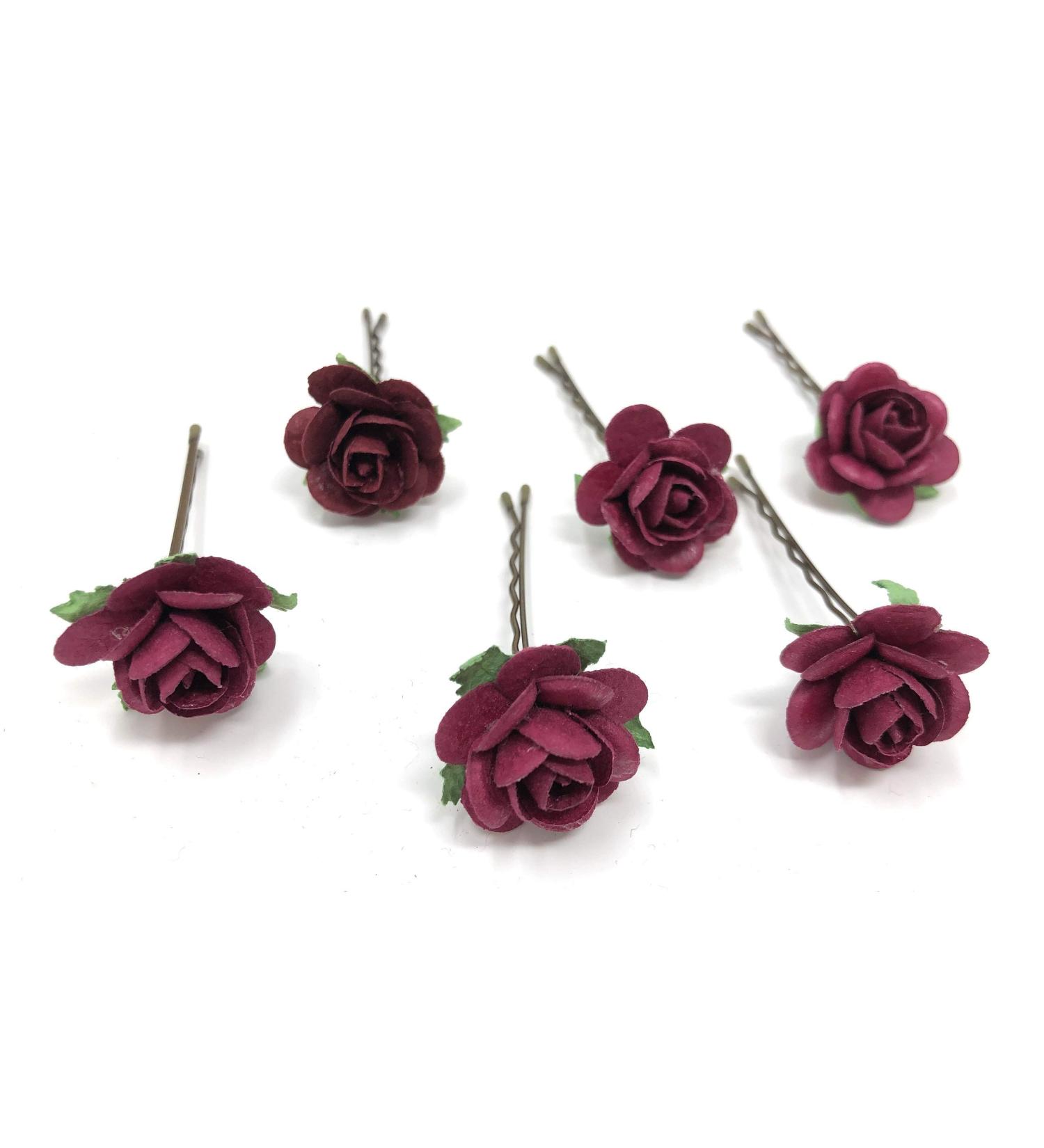 Flower hair pins wedding hair clips bridal hair piece rose hair accessories Burgundy