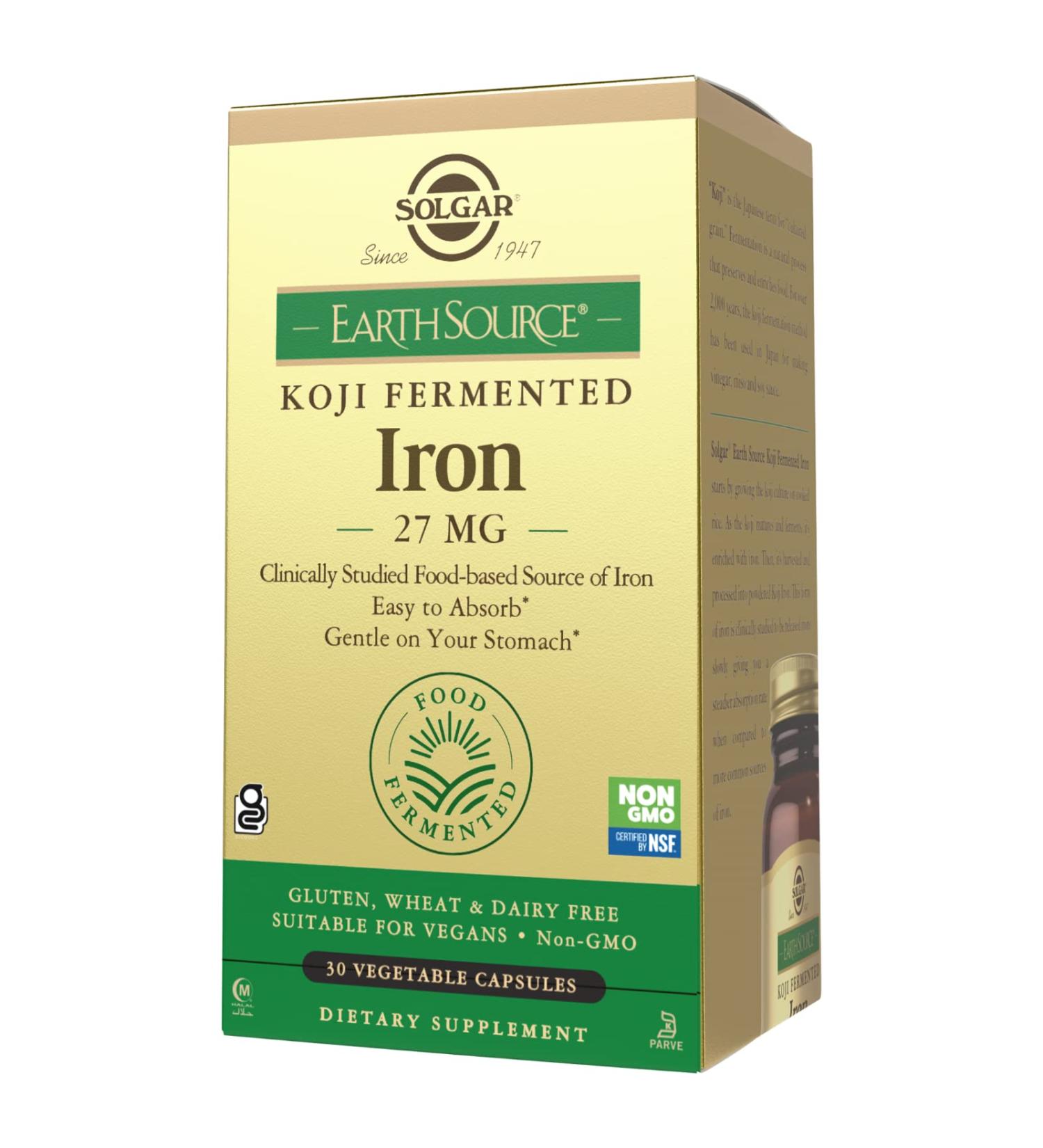 Solgar EarthSource Fermented Koji Iron 27 mg - 30 Vegan Capsules for Enhanced Absorption - Buy Online on GoSupps.com