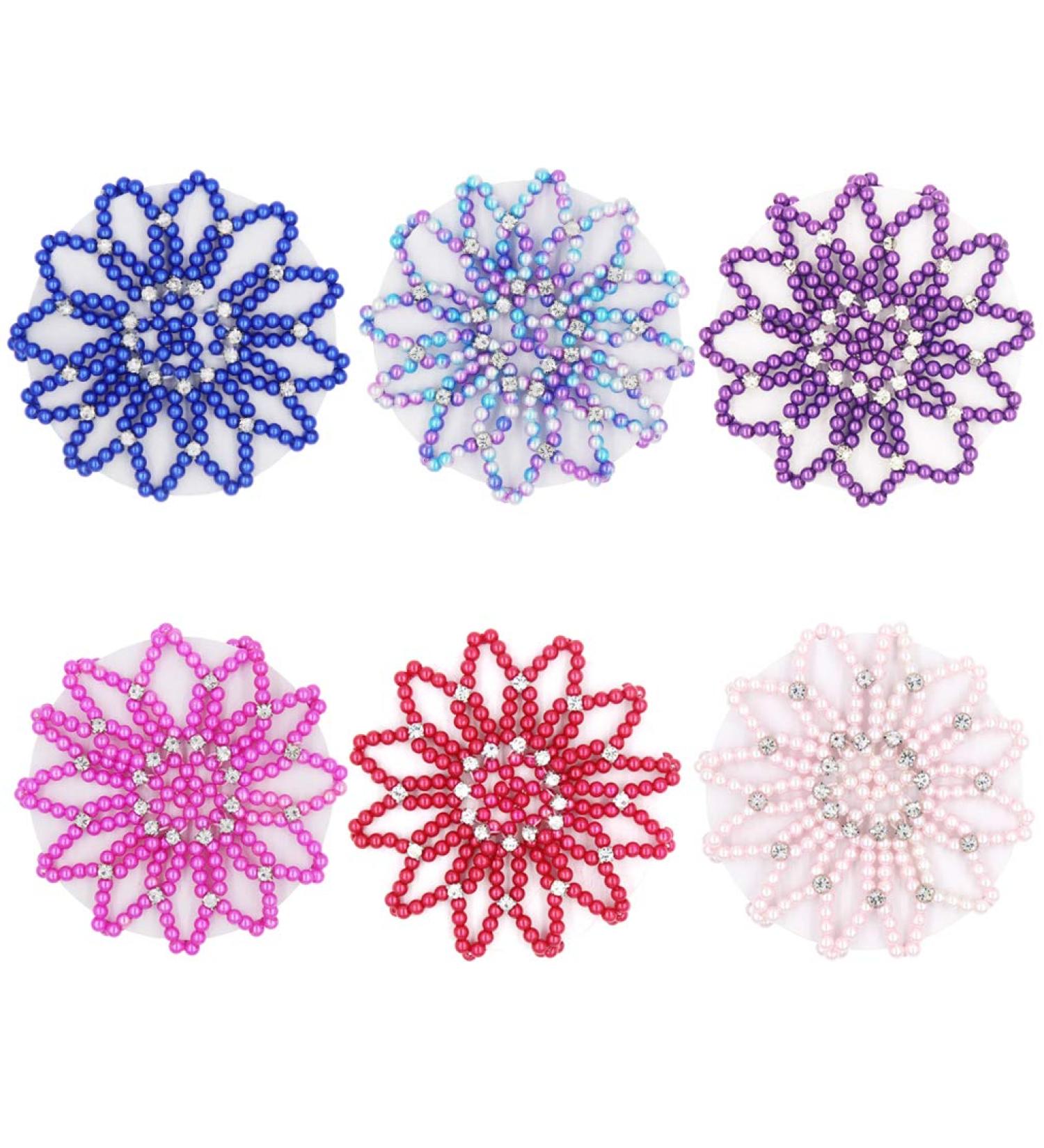 Elastic Crochet Hair Bun Covers with Rhinestone - 6pcs Colorful Mix | Handmade Hair Net Holder for Women - Ideal for Dancing, Sports, and Daily Wear - Buy Online on GoSupps.com