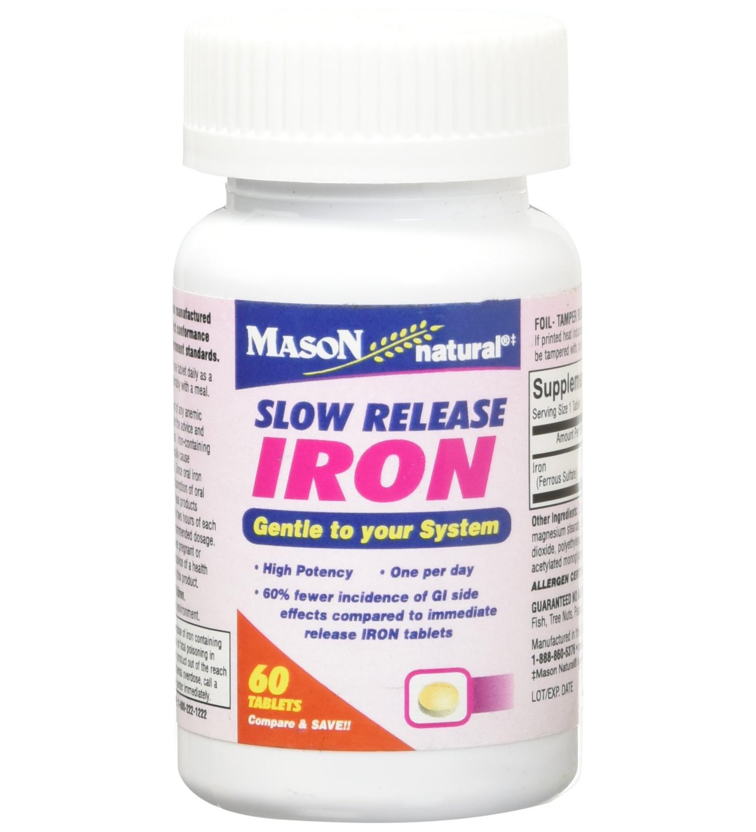 Mason Natural Slow Release Iron Supplement - 60 Tablets | Ferrous Sulfate for Better Absorption - Buy Online on GoSupps.com