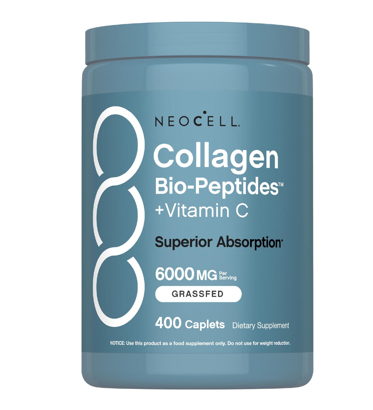 NeoCell Grass Fed Collagen Peptides | 400 Caplets | Types I & III Bio-Peptides | with Vitamin C | Superior Absorption Formula | for Women and Men - Buy Online on GoSupps.com