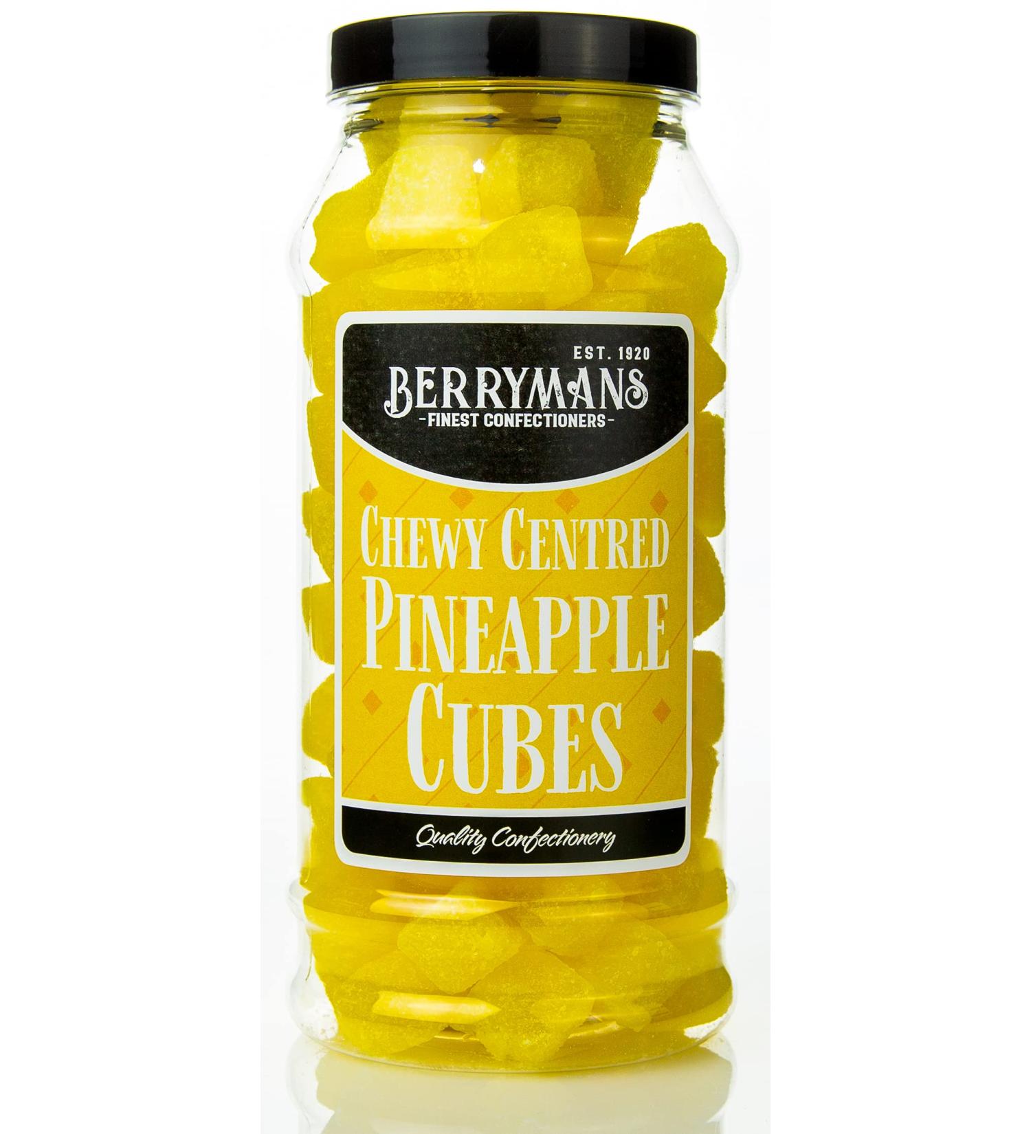 Chewy Pineapple Cubes Cola Cubes Gift Jar by Berrymans Sweet Shop | Retro Sweets with Classic Flavors - Buy Online on GoSupps.com