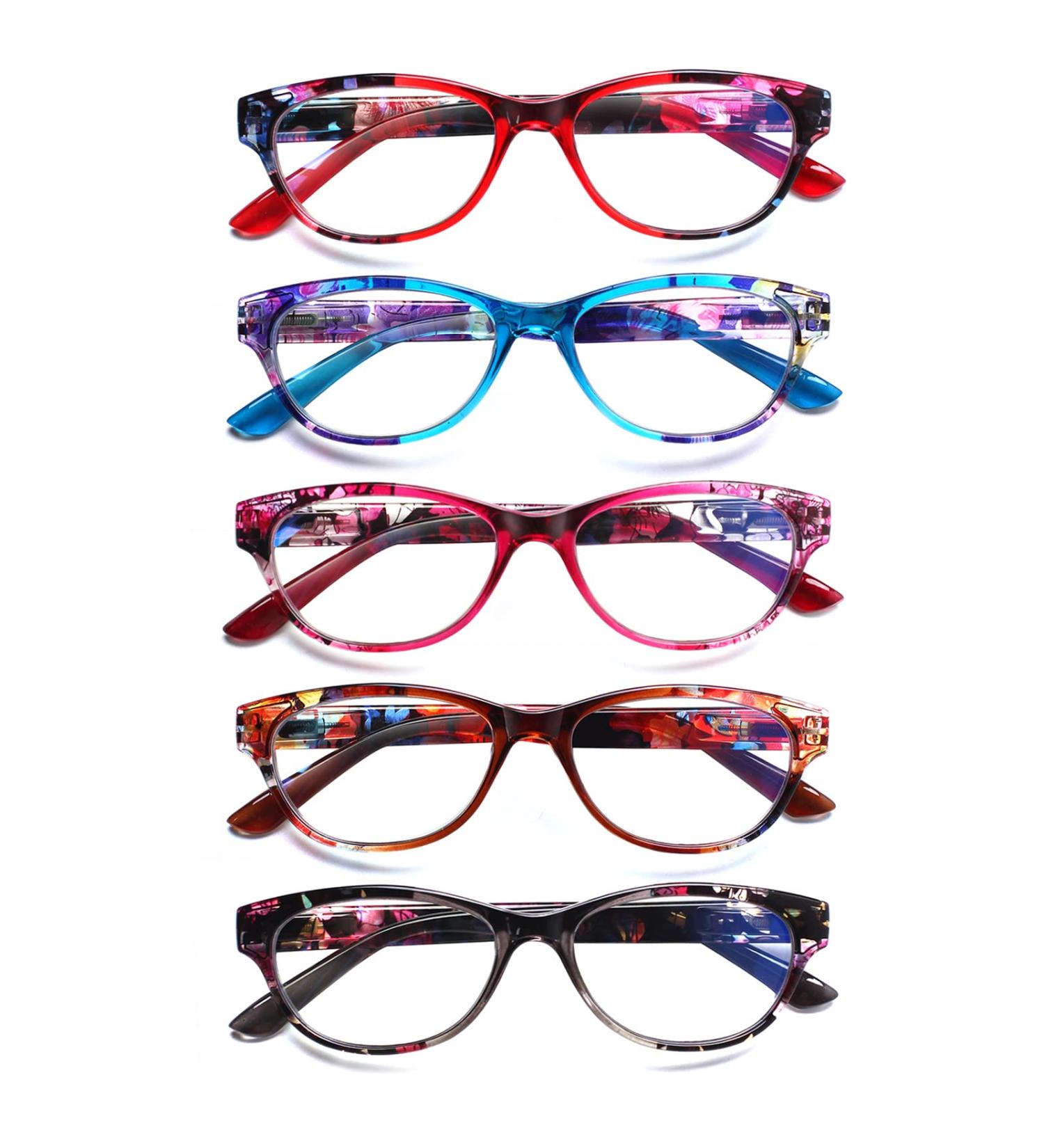 Buy SIGVAN Ladies Cat Eye Reading Glasses 5 Pairs Blue Light Blocking Fashion Readers for Women - Colorful 2.0x Spring Hinge Patterns - Buy Online on GoSupps.com