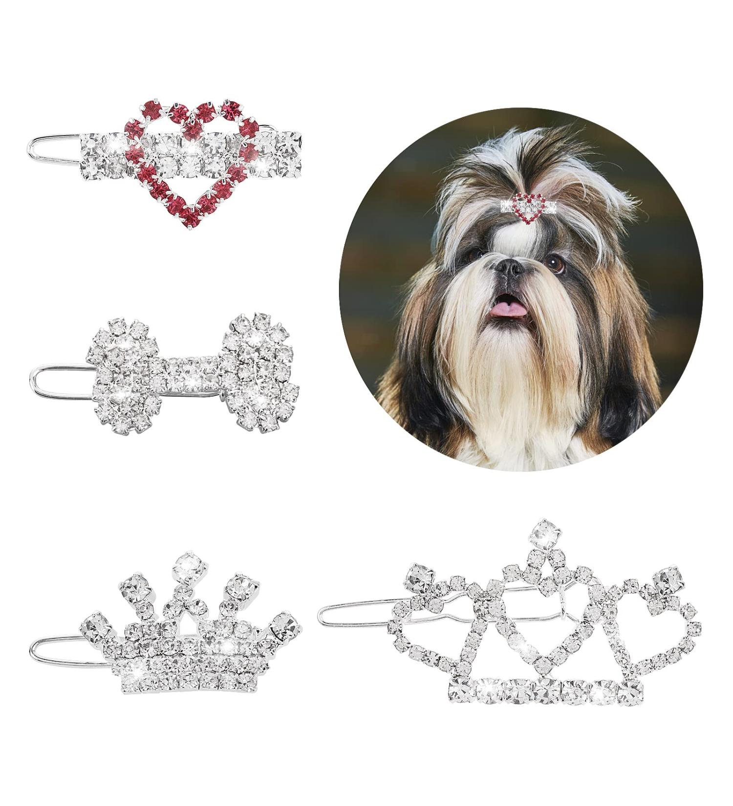 Buy Cobee Bling Dog Crown Hair Accessories | 4-Piece Rhinestone Dog & Cat Hair Clips - International Shipping Available - Buy Online on GoSupps.com