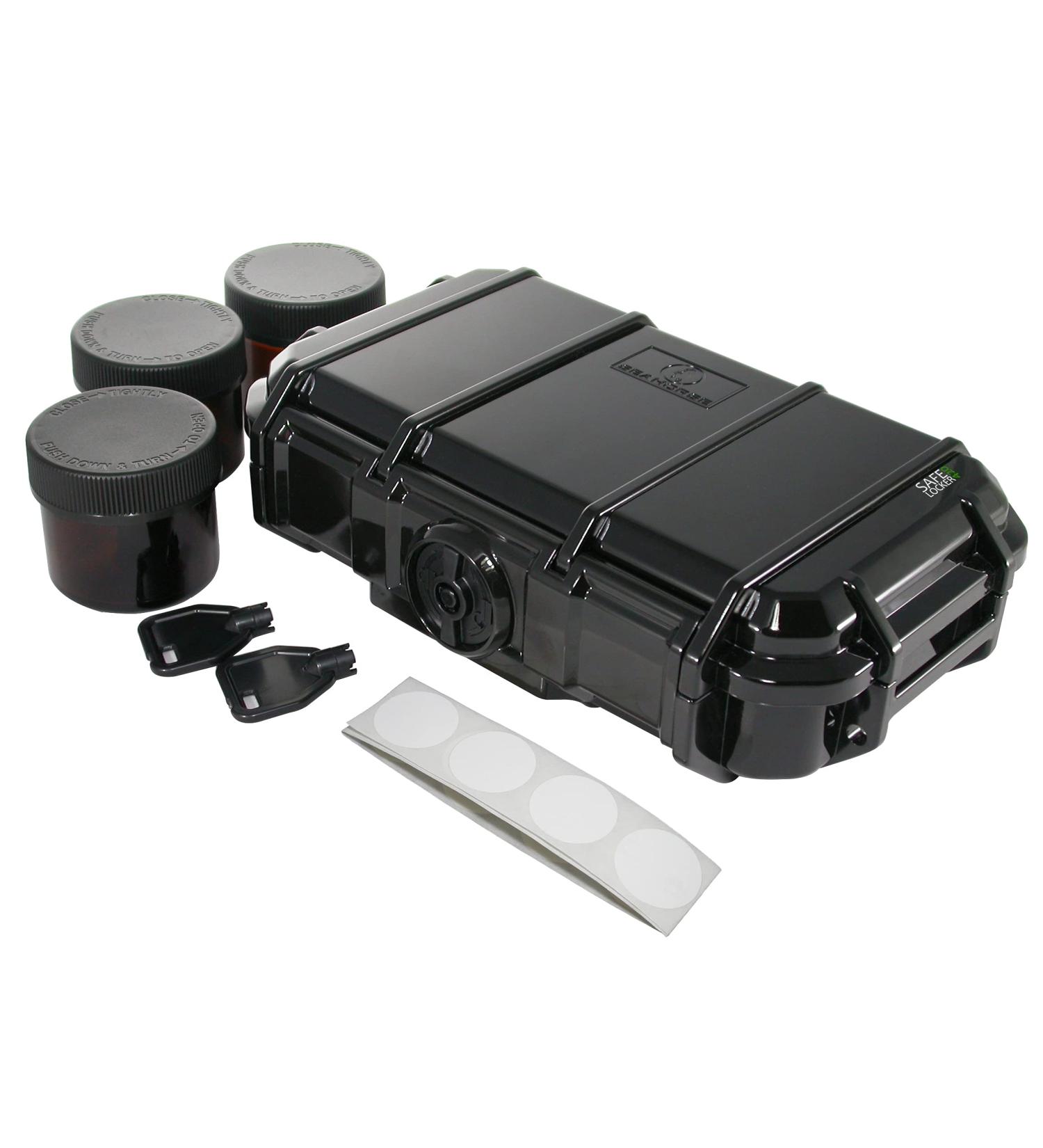 SAFE LOCKER 420Jet Black Smell Proof Case with UV Safe Amber Glass Jars - Discreet, Child Proof, and Robust for Home & Travel - Buy Online on GoSupps.com