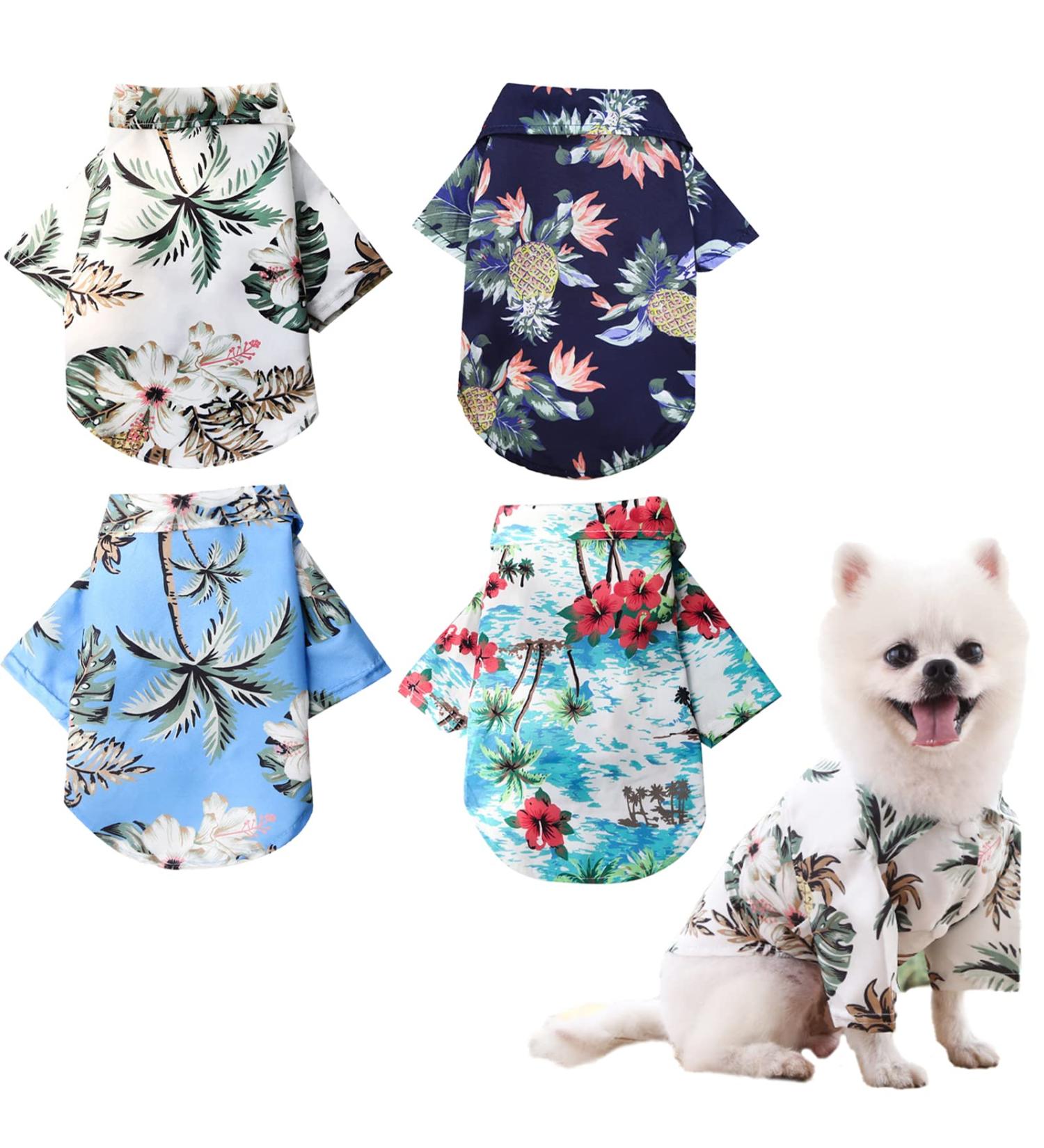 4-Piece Pet Summer Shirts - Flower Pattern Printed Puppy & Cat Beach Clothing for Small to Medium Pets - Buy Online on GoSupps.com