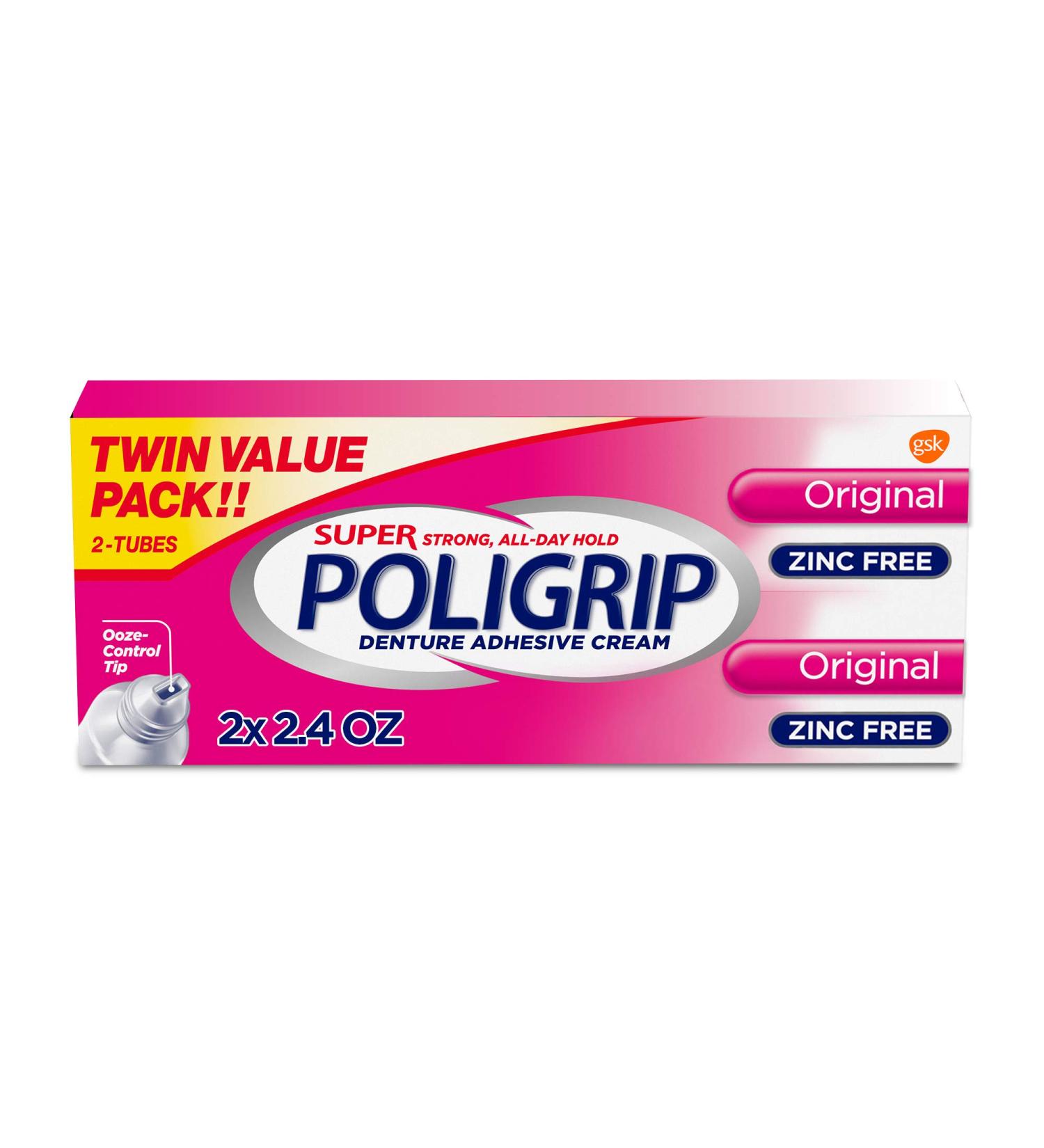 Super Poligrip Original Formula Zinc-Free Denture Adhesive Cream 2.4oz Twin Pack - Buy Online on GoSupps.com