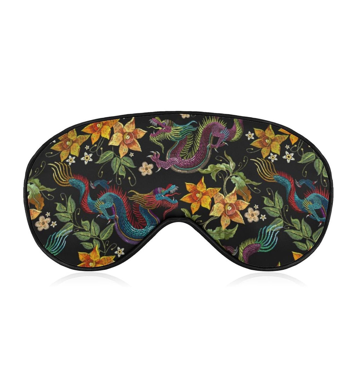 Embroidered Dragon & Flower Sleep Mask - Adjustable Light Blocking Eye Mask for Men & Women | Chinese Style Soft Eye Shade - Buy Online on GoSupps.com
