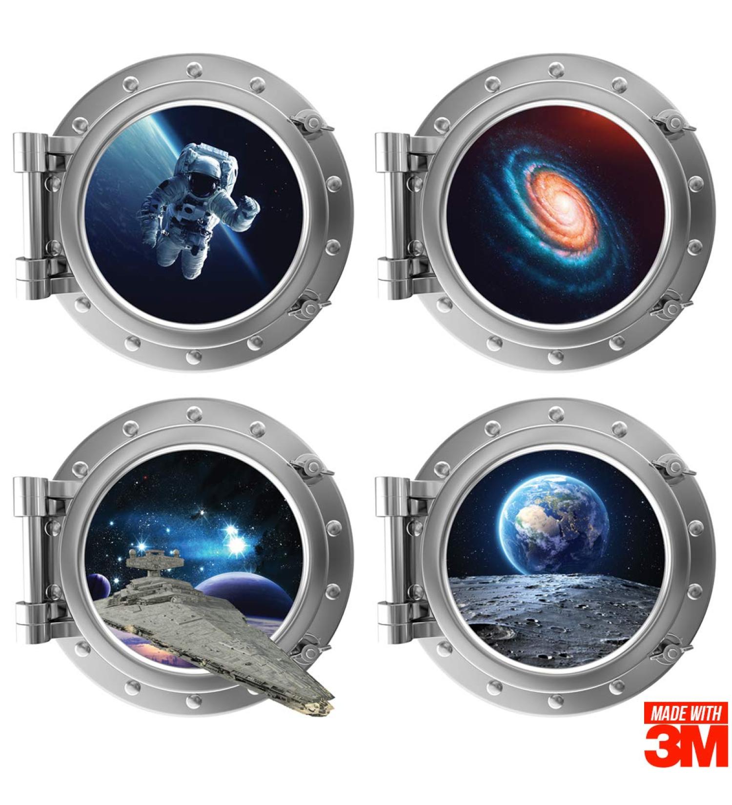 OFISSON Space 3D Wall Stickers - Porthole Galaxy Life Art Sticker 3M for Kids Playroom - Set of 4 (12 Diameter Each) - Buy Online on GoSupps.com