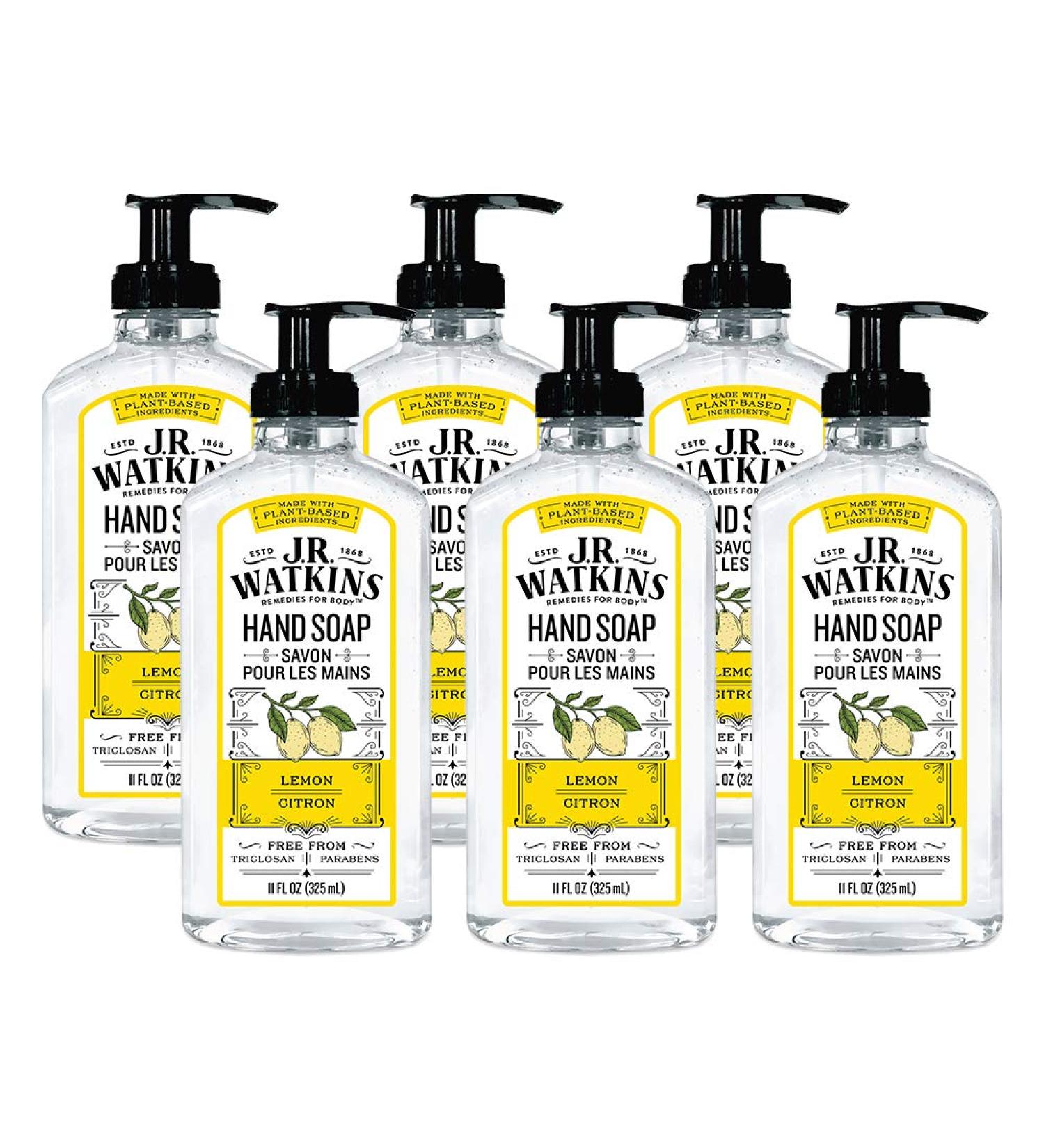 J.R. Watkins Lemon Gel Hand Soap 11 fl oz - 6 Pack | Made in USA, Cruelty-Free | Bathroom & Kitchen Liquid Hand Wash - Buy Online on GoSupps.com