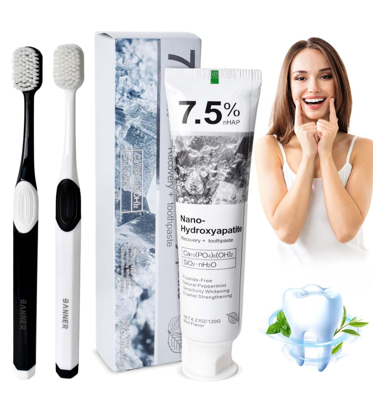 Naapesi Hydroxyapatite Toothpaste with 2 toothbrushes for sensitivity mint without fluoride white toothpaste fresh breath promotes oral health 120 g 1 piece - Buy Online on GoSupps.com