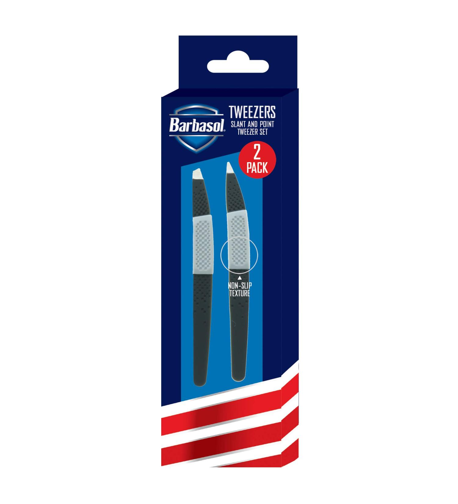 Barbasol Non Slip Stainless Steel Tweezer (2 Pack) - Slanted and Pointed Tweezers - Buy Online on GoSupps.com