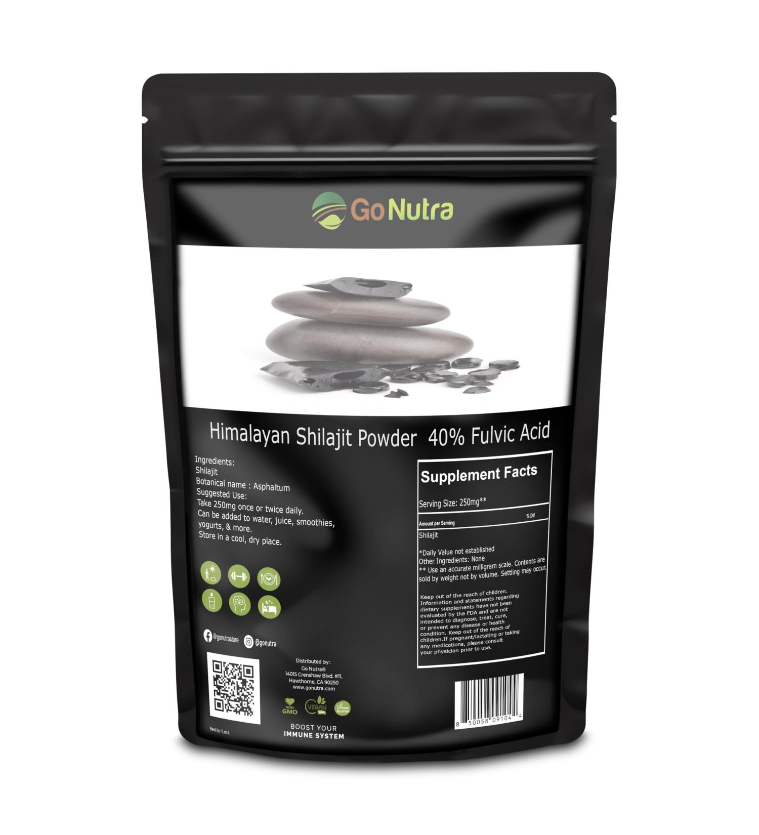 Go Nutra Shilajit Powder Pure Himalayan Shilajit 40% Fulvic Acid Trace Minerals - 4oz. - Buy Online on GoSupps.com