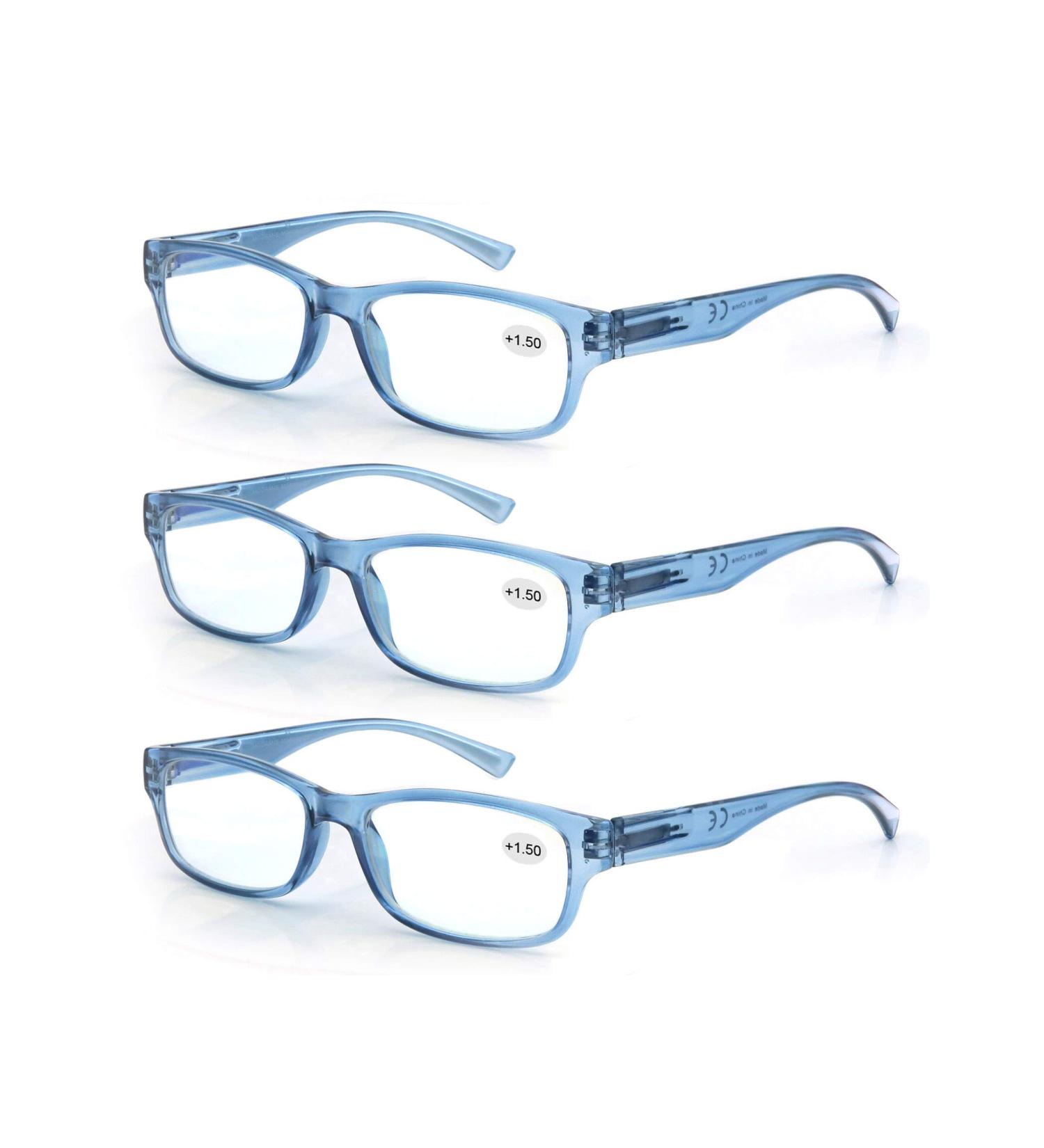 3 Pack 1.25 Reading Glasses for Men & Women - High Quality Comfortable Rectangular Design - Great Reading Aid (3 Blue) - Buy Online on GoSupps.com