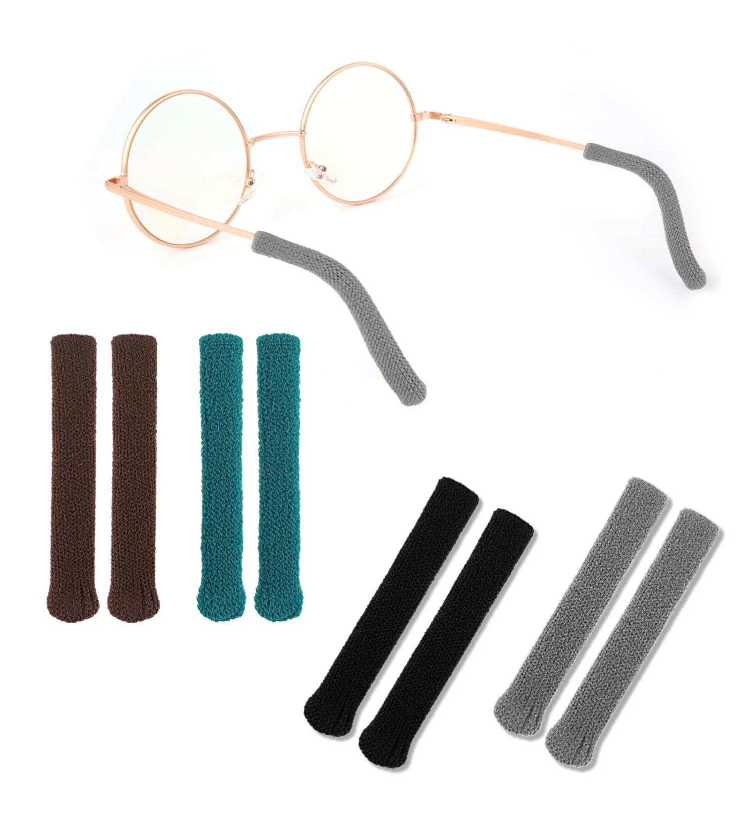 4-Pack Black & Gray Glasses Hinge Covers - Anti-Slip Comfort Control for Sunglasses & Reading Glasses - Elastic Knitted Cotton - Buy Online on GoSupps.com