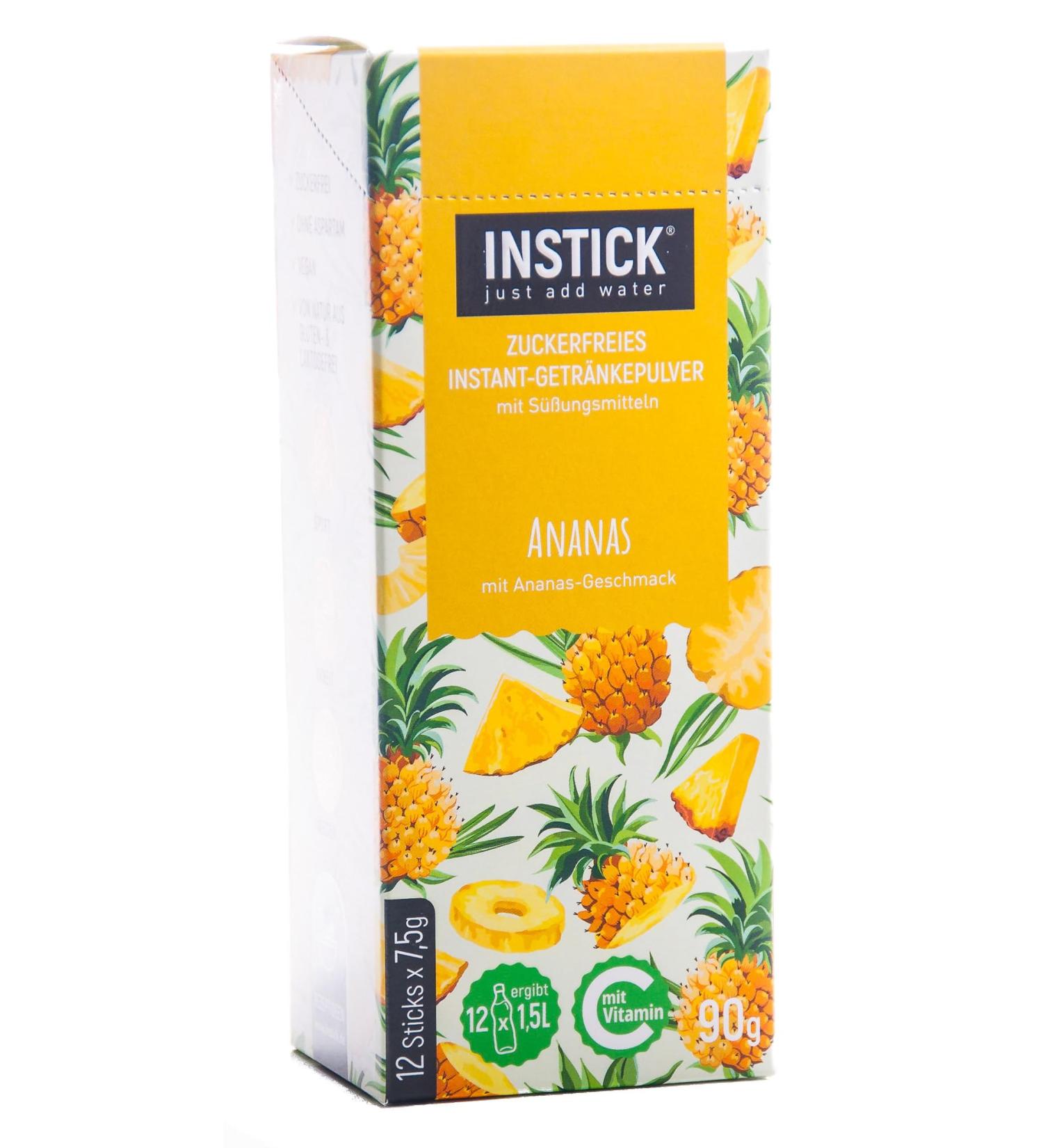 Intick Sugar-Free Instant Pineapple Drink | 12x1.5L Vegan Instant Beverage Powder | Low Calorie & Vitamin C Enriched - Buy Online on GoSupps.com