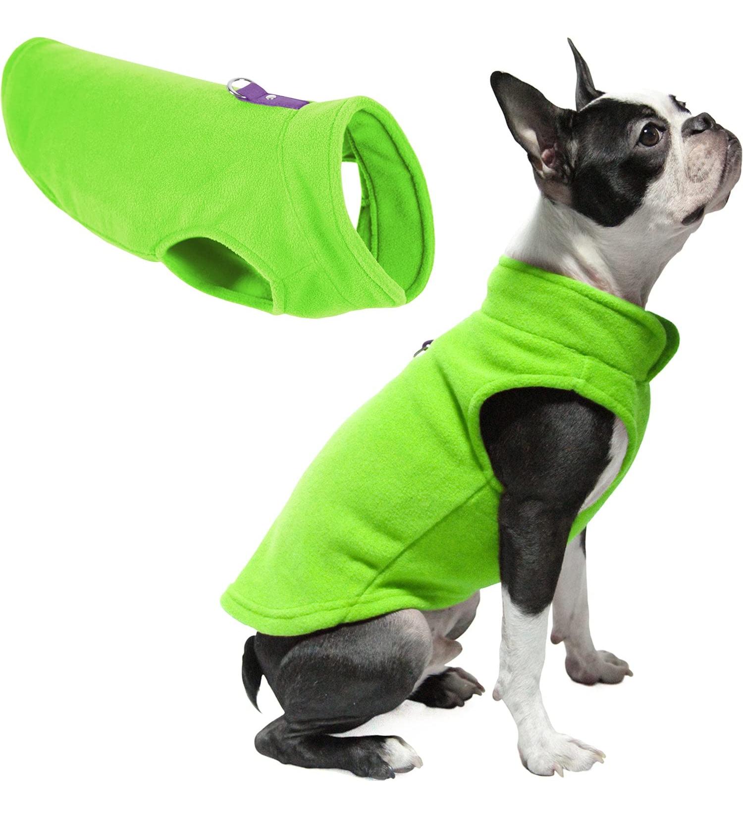 Gooby Fleece Vest Dog Sweater - Lime Large | Warm Pullover Jacket for Small Dogs | O-Ring Leash | Winter Coat for Cold Weather | Boy/Girl - Buy Online on GoSupps.com