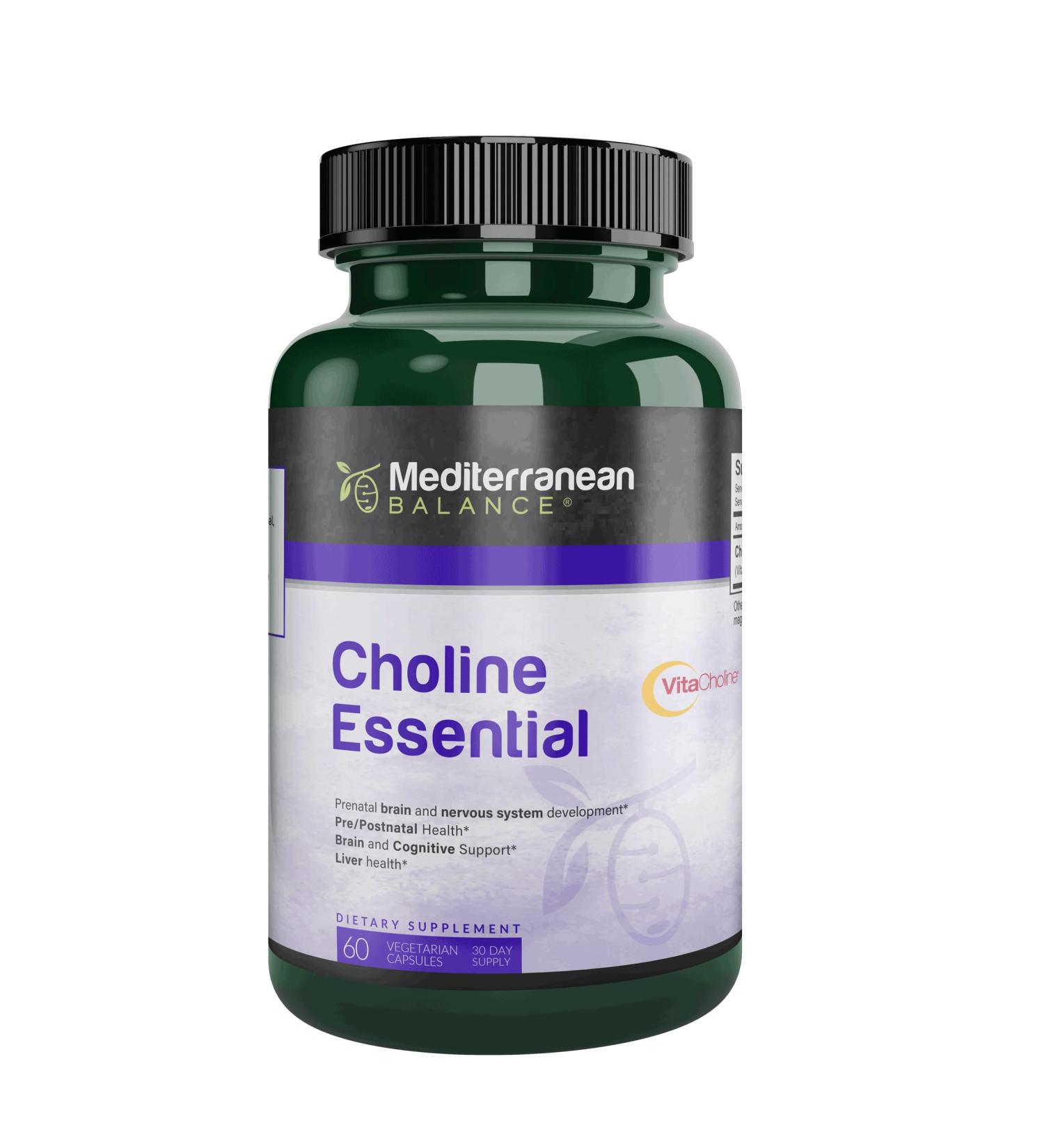 Mediterranean Balance Choline Prenatal Supplement for Brain and Cognitive Support - 550mg Choline - 30 Day Supply - Kosher Vegetarian - Pregnant and Nursing Women - 60 Count - Buy Online on GoSupps.com