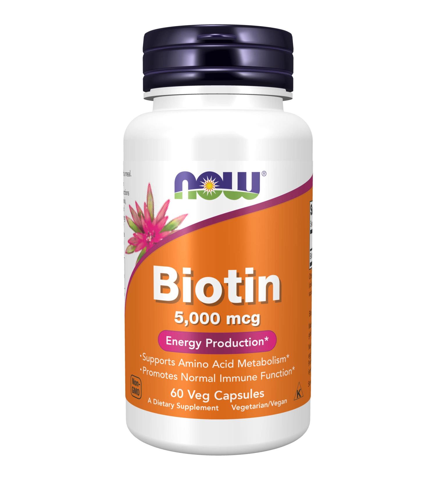 Now Foods Biotin 5000 mcg - 60 Veg Capsules for Healthy Skin, Hair & Nails - Buy Online on GoSupps.com