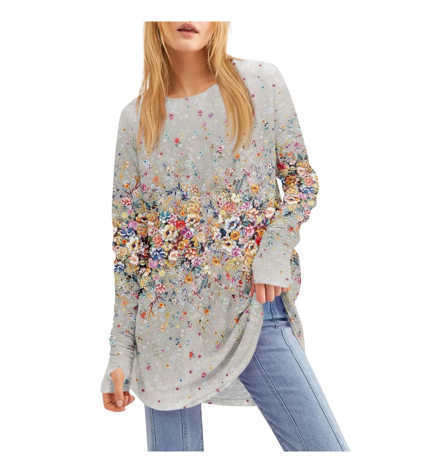 Shop Women's Long-Sleeved Floral Print Pullover Tops - Casual Streetwear Sweatshirts for Summer & Autumn - Buy Online on GoSupps.com