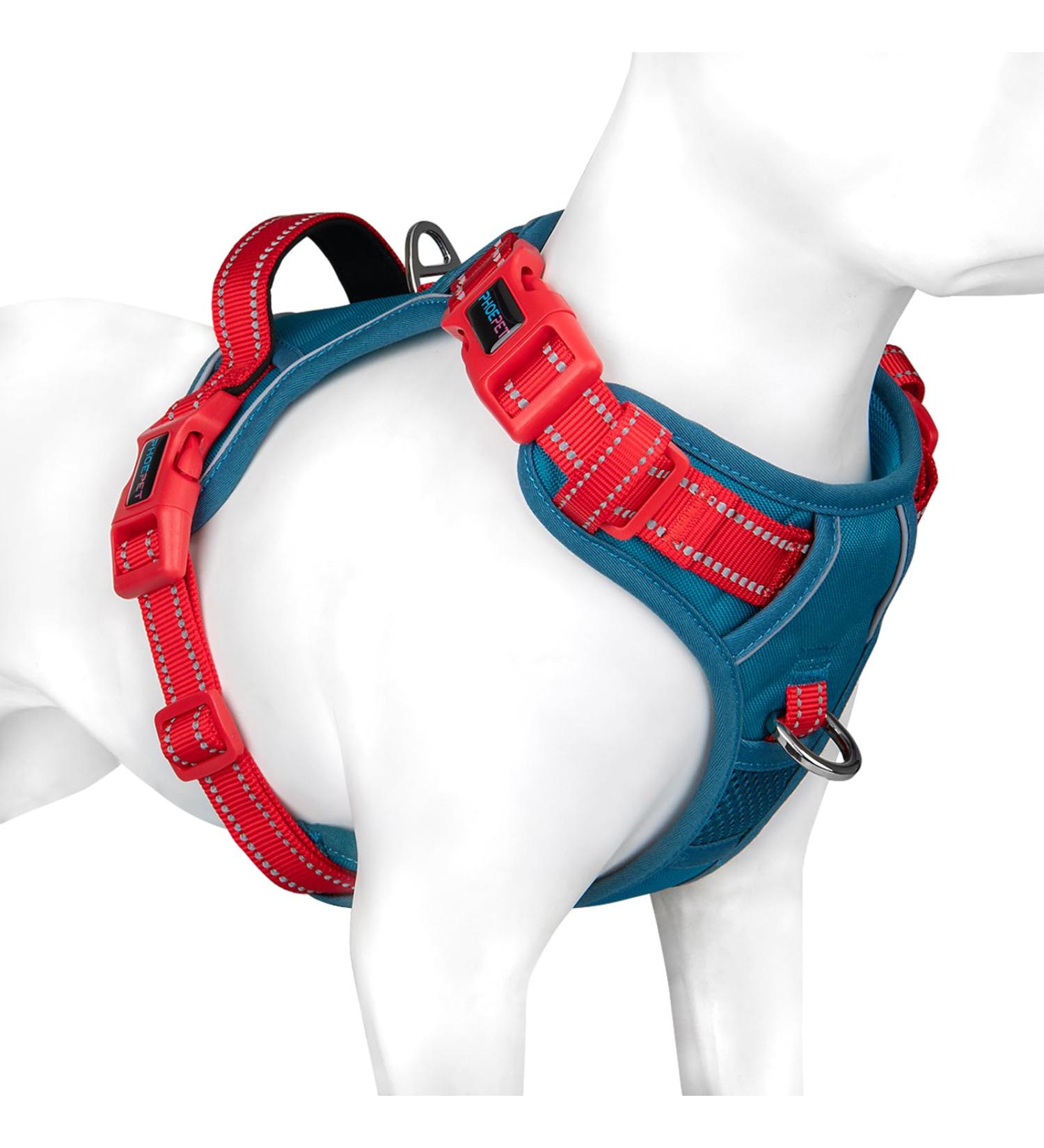 Phoepet No Pull Dog Harness - Reflective Vest with Soft Handle for Small Medium & Large Dogs | Blue-Green & Red - Size L - Buy Online on GoSupps.com