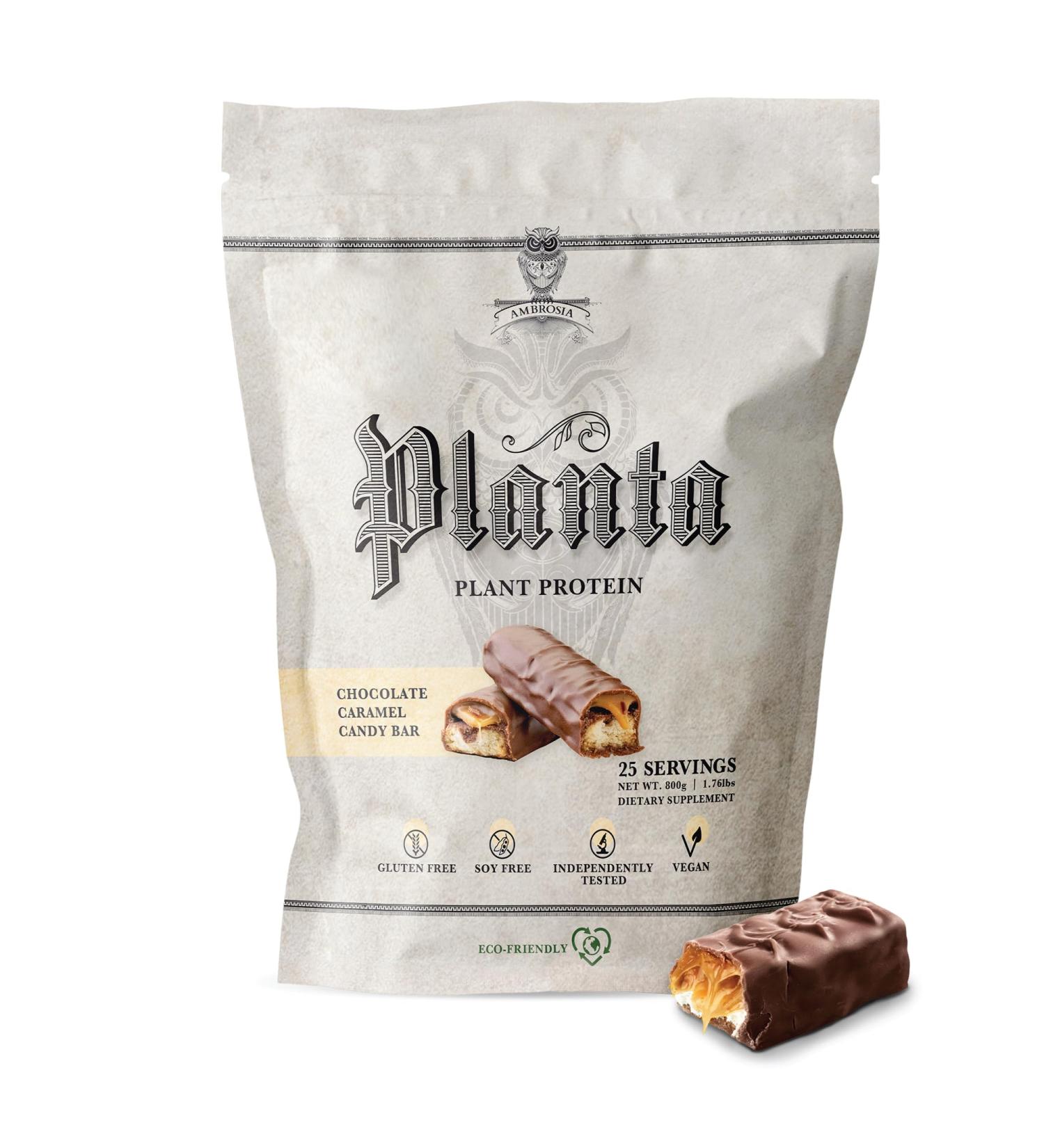 Ambrosia Planta - Plant-Based Protein Powder 20g | Dairy Free Vegan Protein Powder with BCAA Amino Acids | Keto-Friendly No Added Sugar | 25 Servings | Candy Bar - Buy Online on GoSupps.com