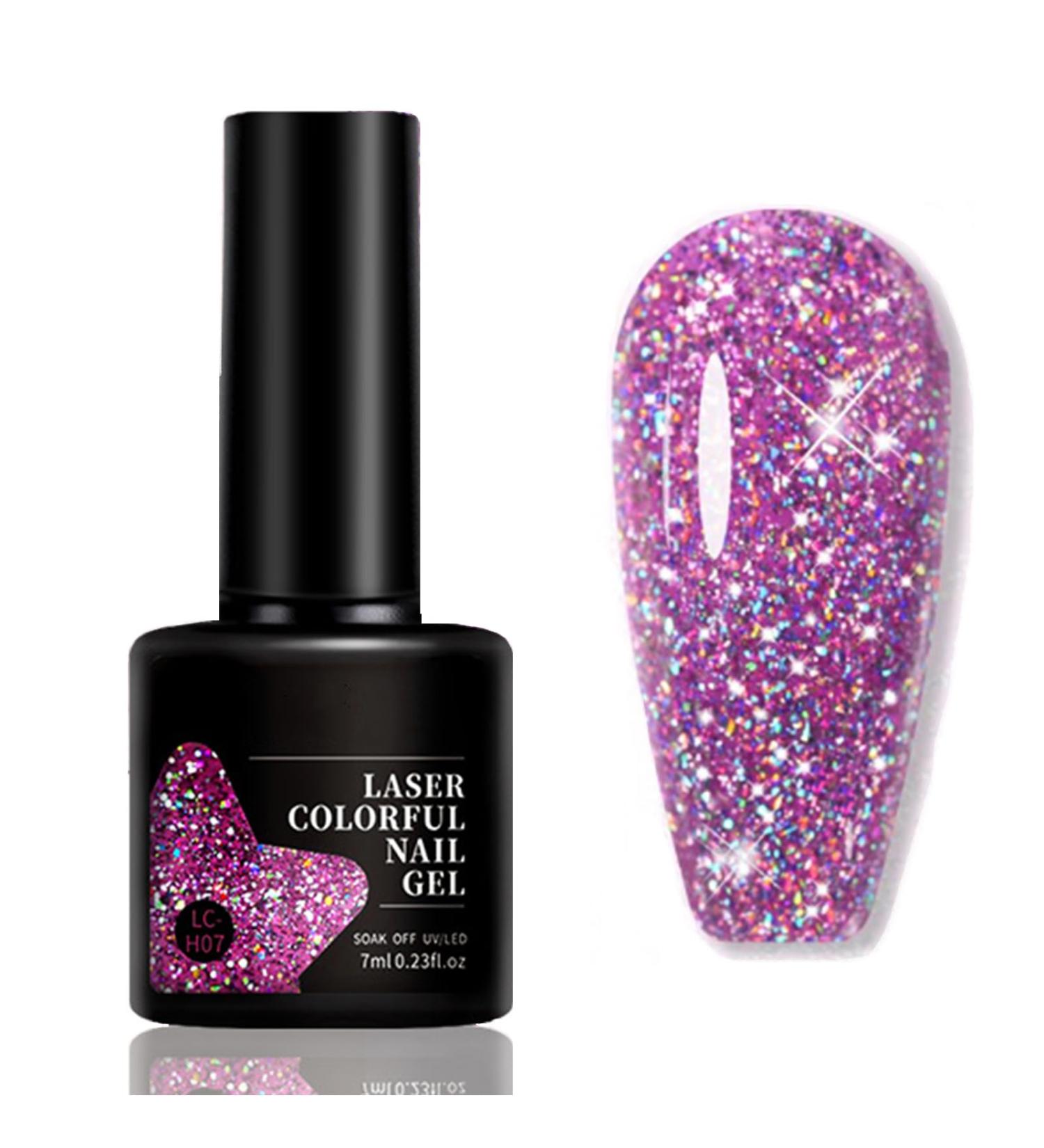 Glitter Gel Nail Polish - Purple Gel Nail Polish - Soak Off UV Sparkling Colors Nail Gel Spring Summer Gel Nail Art Manicure Varnish for Nail Starters Dark Purple - Buy Online on GoSupps.com